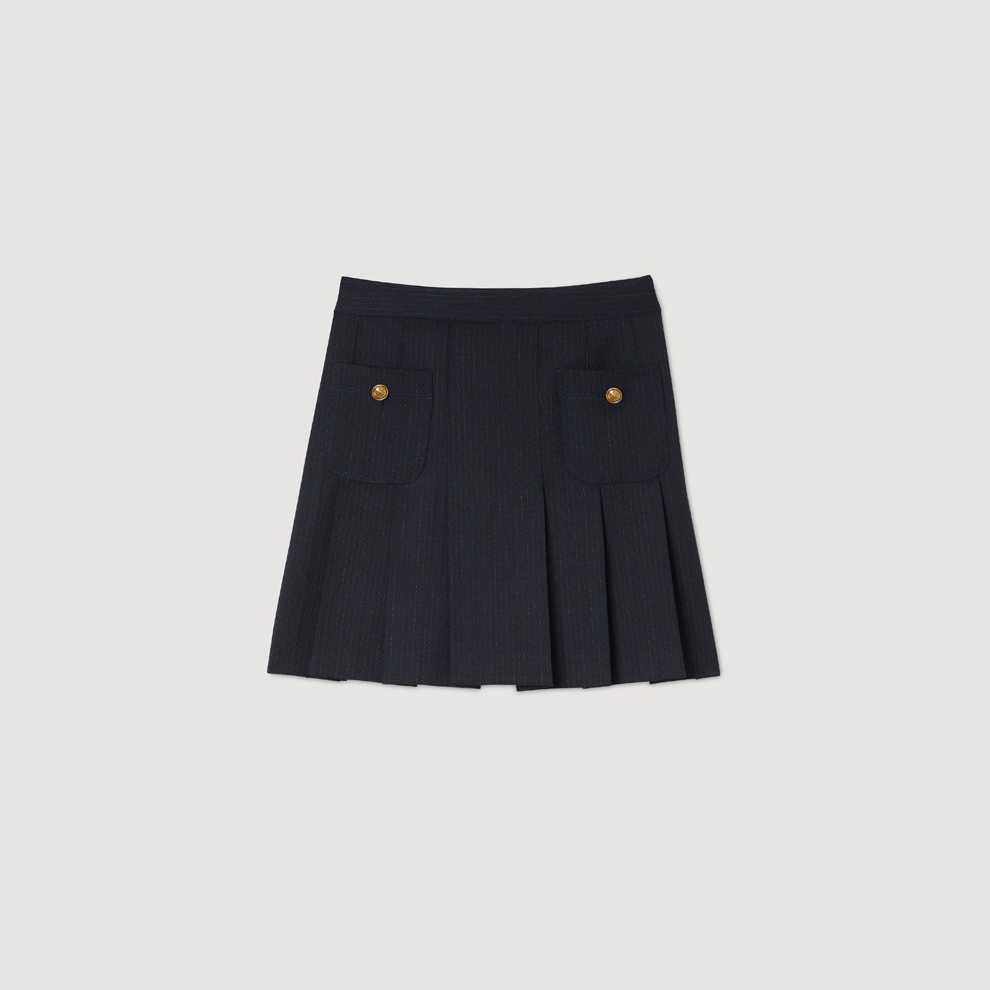 Theanis Short striped pleated skirt Navy Blue