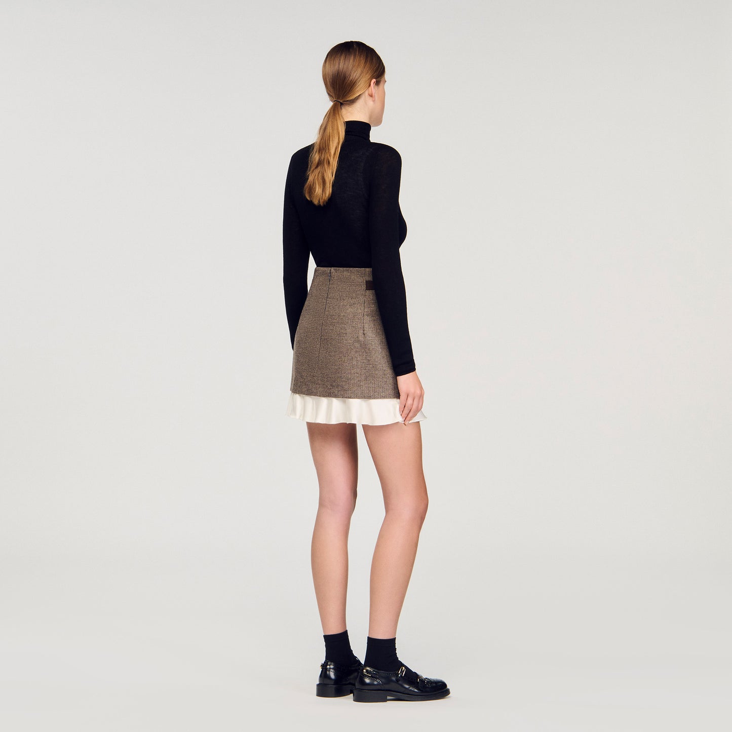 Leiana Short Skirt With Frill And Belt Brown