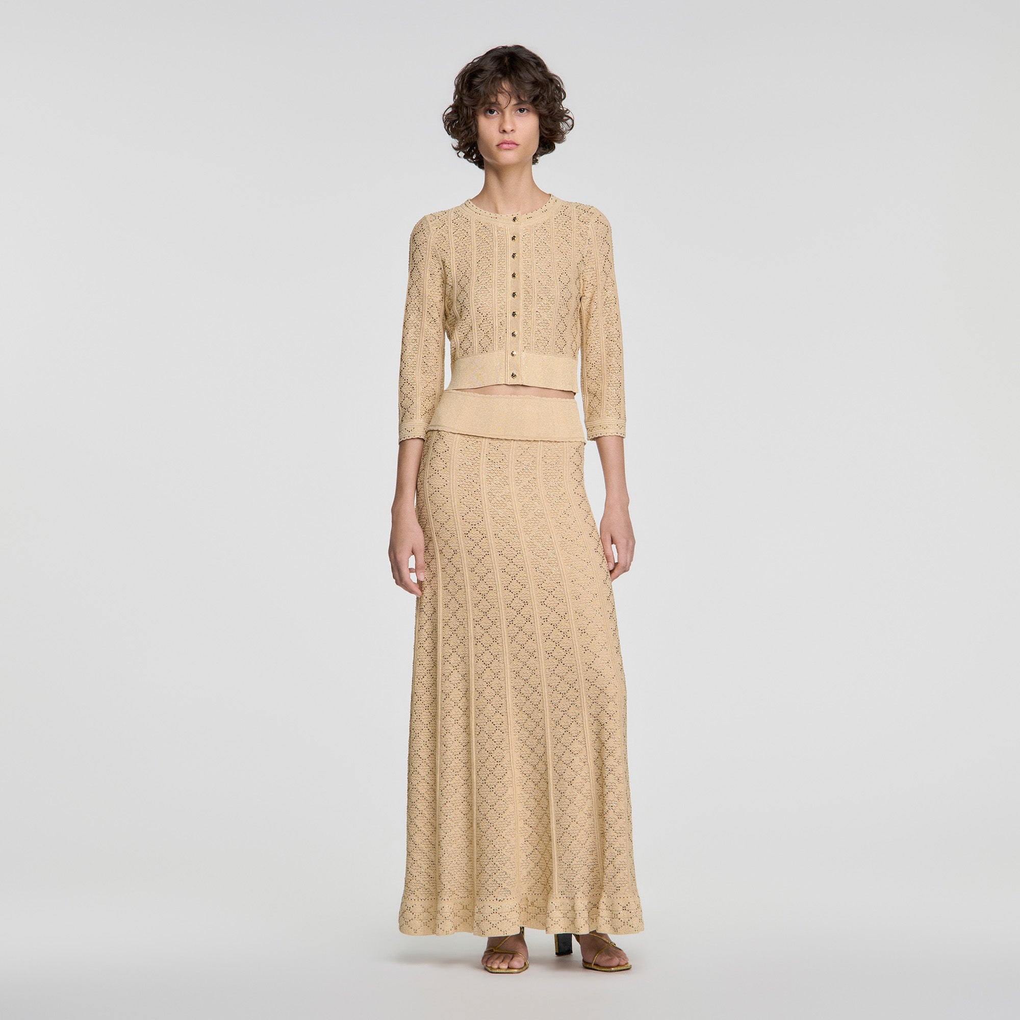 BRIEFING 新品　CL GLITTER LINE KNIT SKIRT S Leslie Long rhinestone knit skirt Vanilla