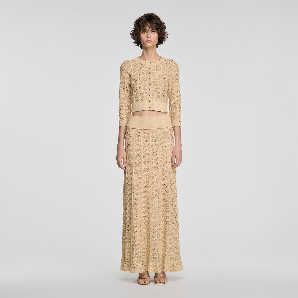 Leslie Long rhinestone knit skirt Vanilla