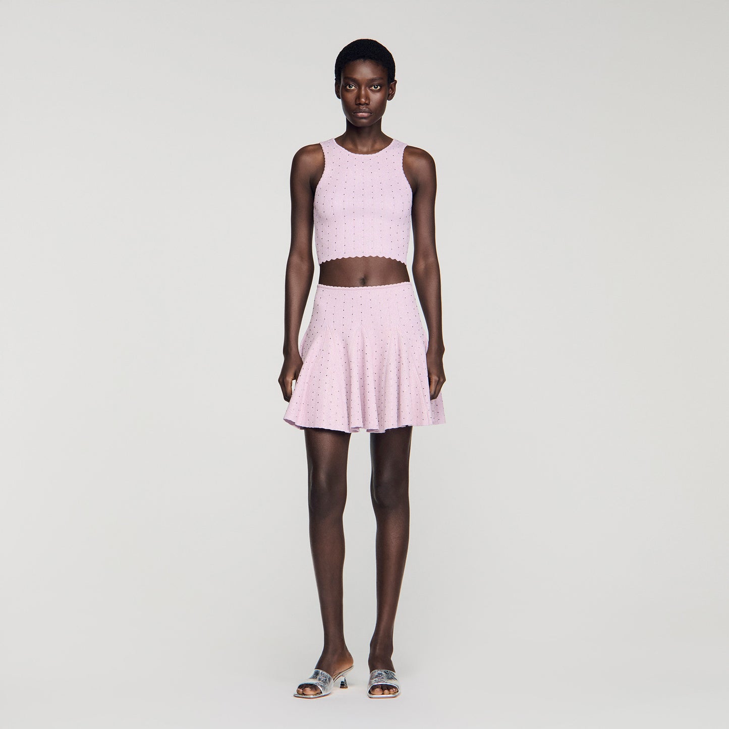 Tea Short Rhinestone Knit Skirt Mauve