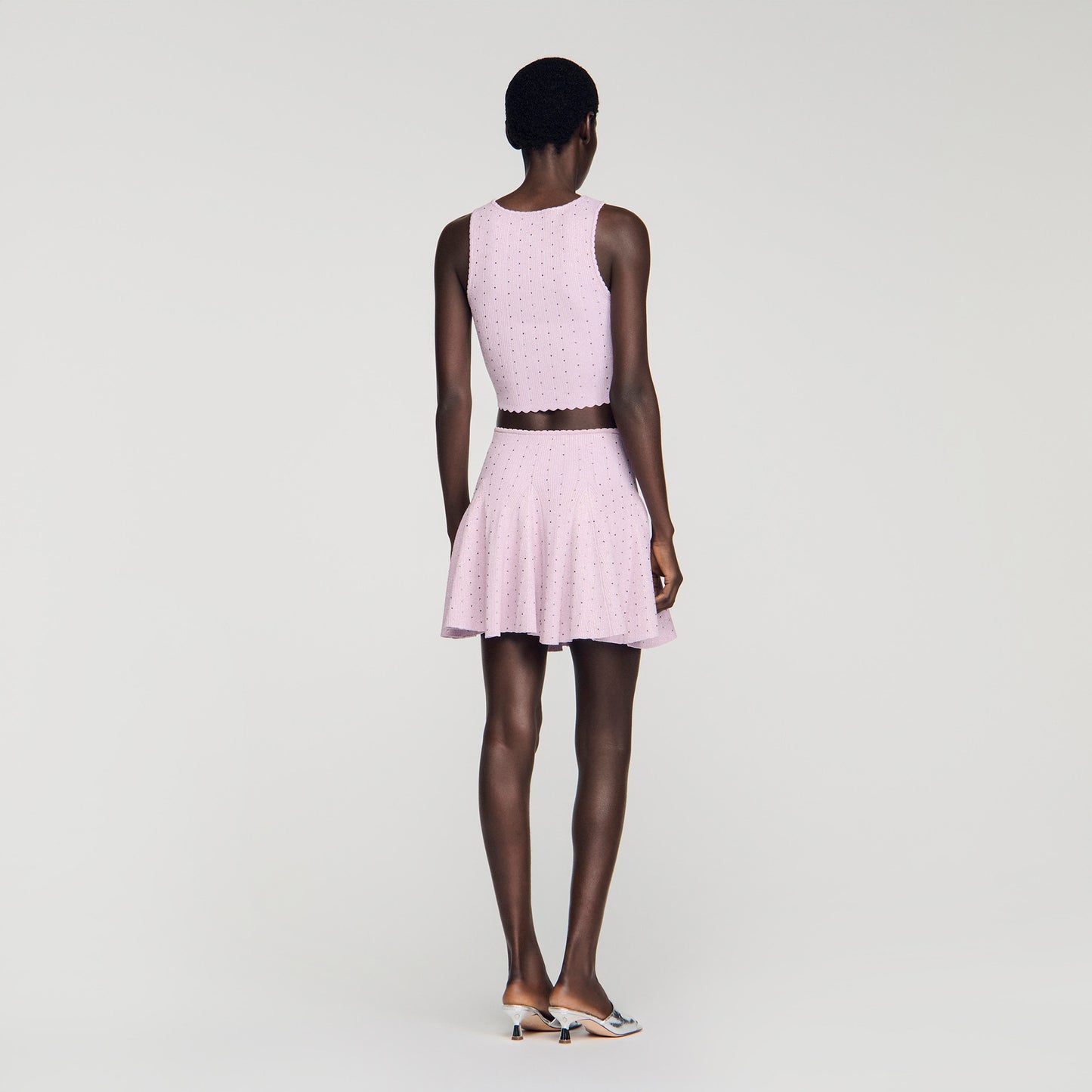 Tea Short Rhinestone Knit Skirt Mauve