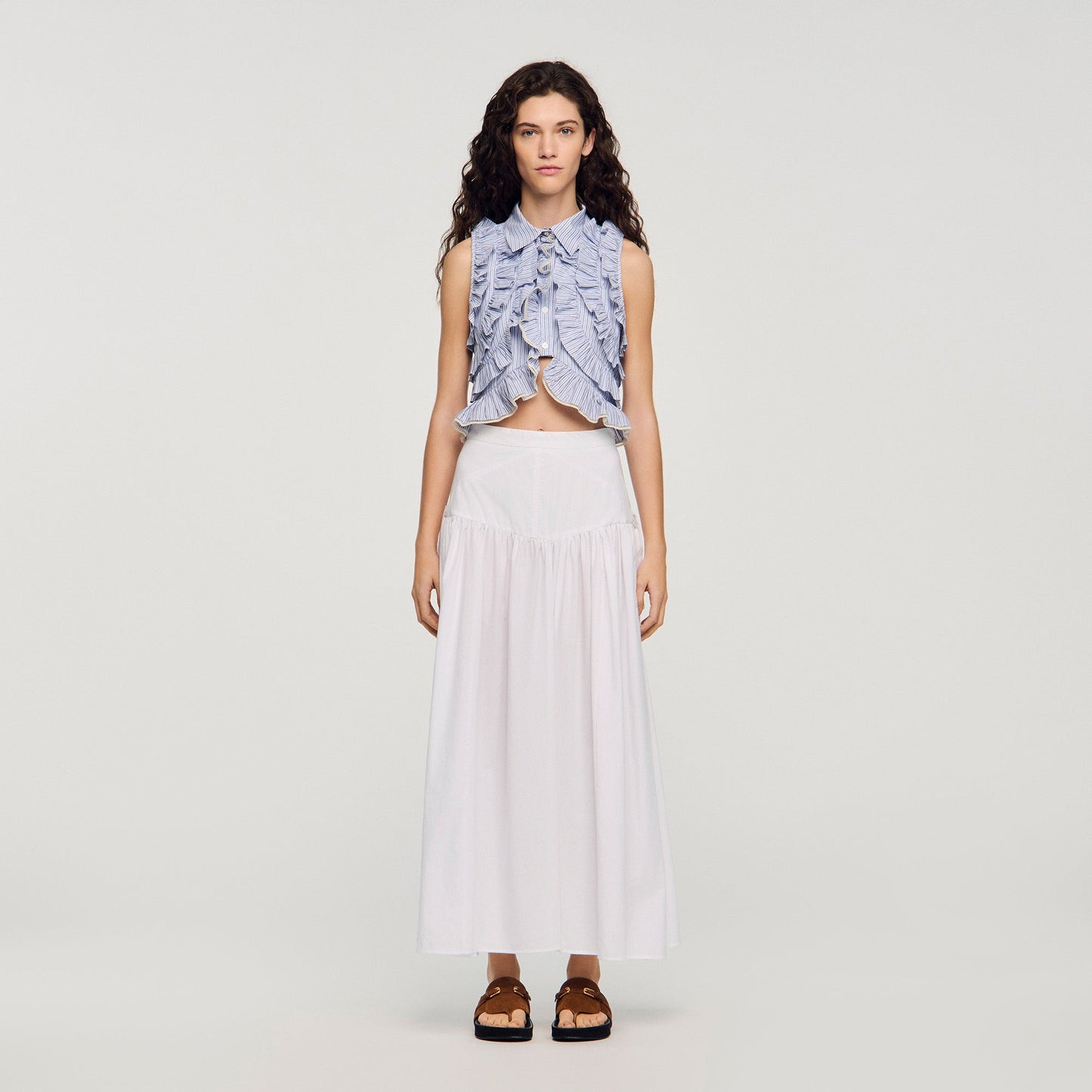 Aleonor Long Poplin Skirt With Ties White
