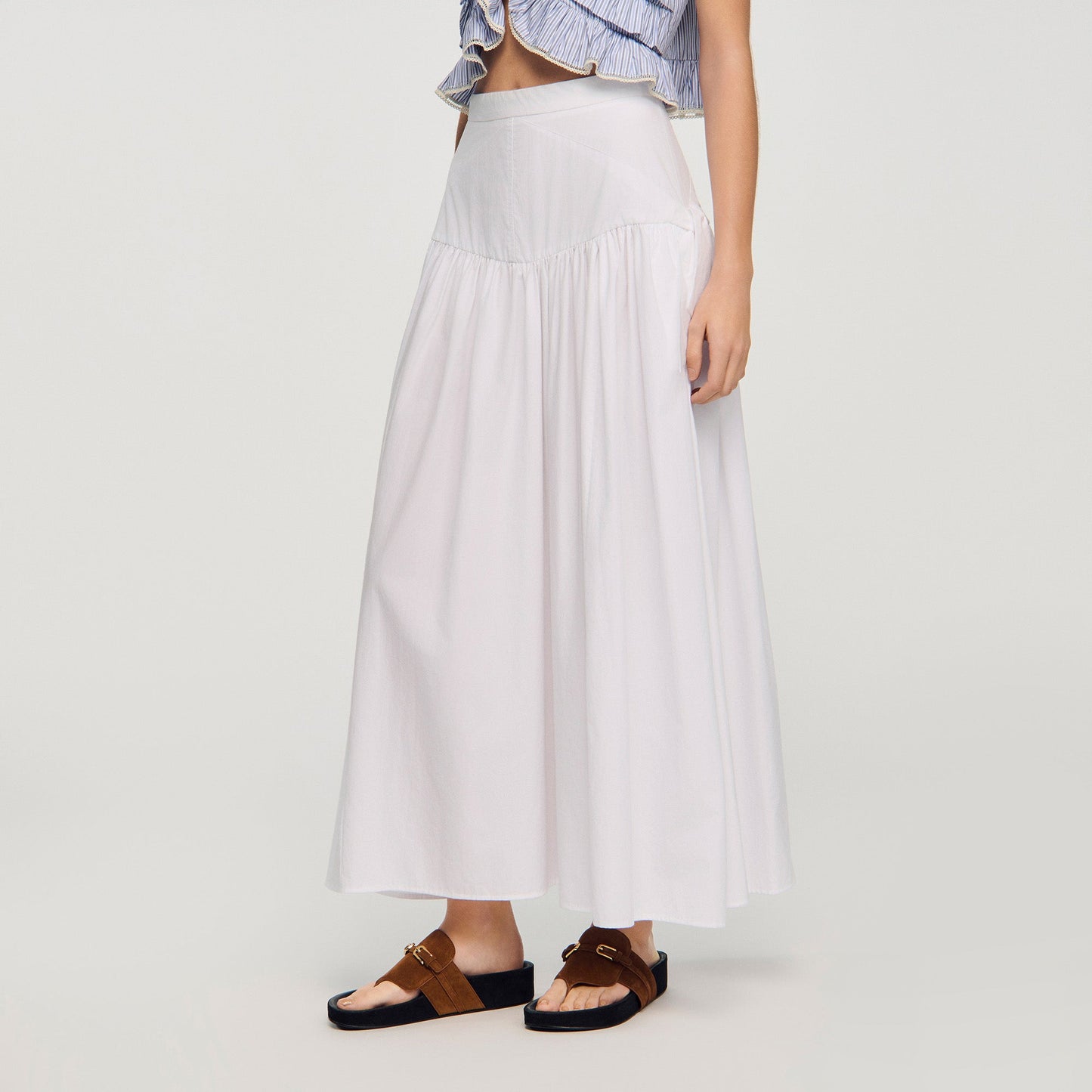 Aleonor Long Poplin Skirt With Ties White
