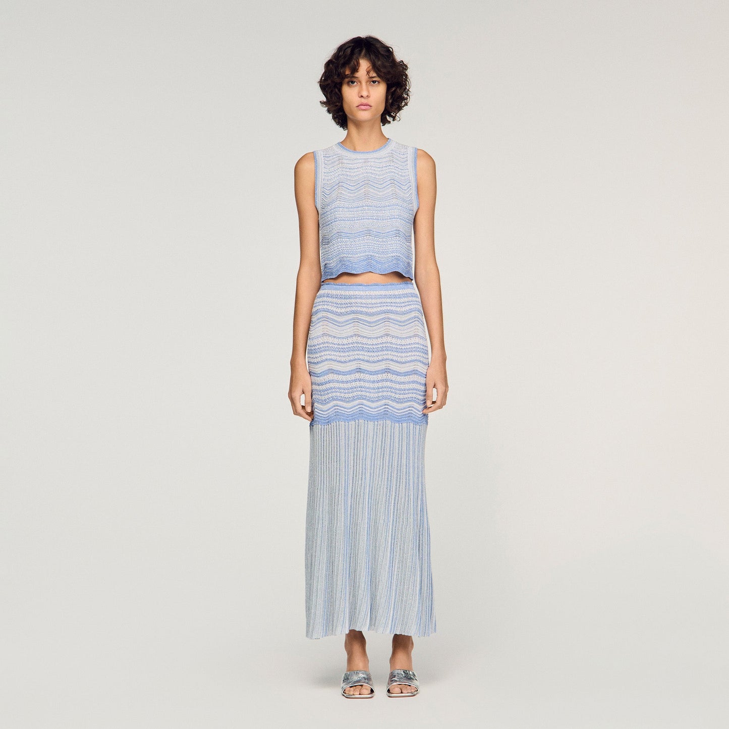 Davinna Long Decorative Knit Skirt Sky Blue