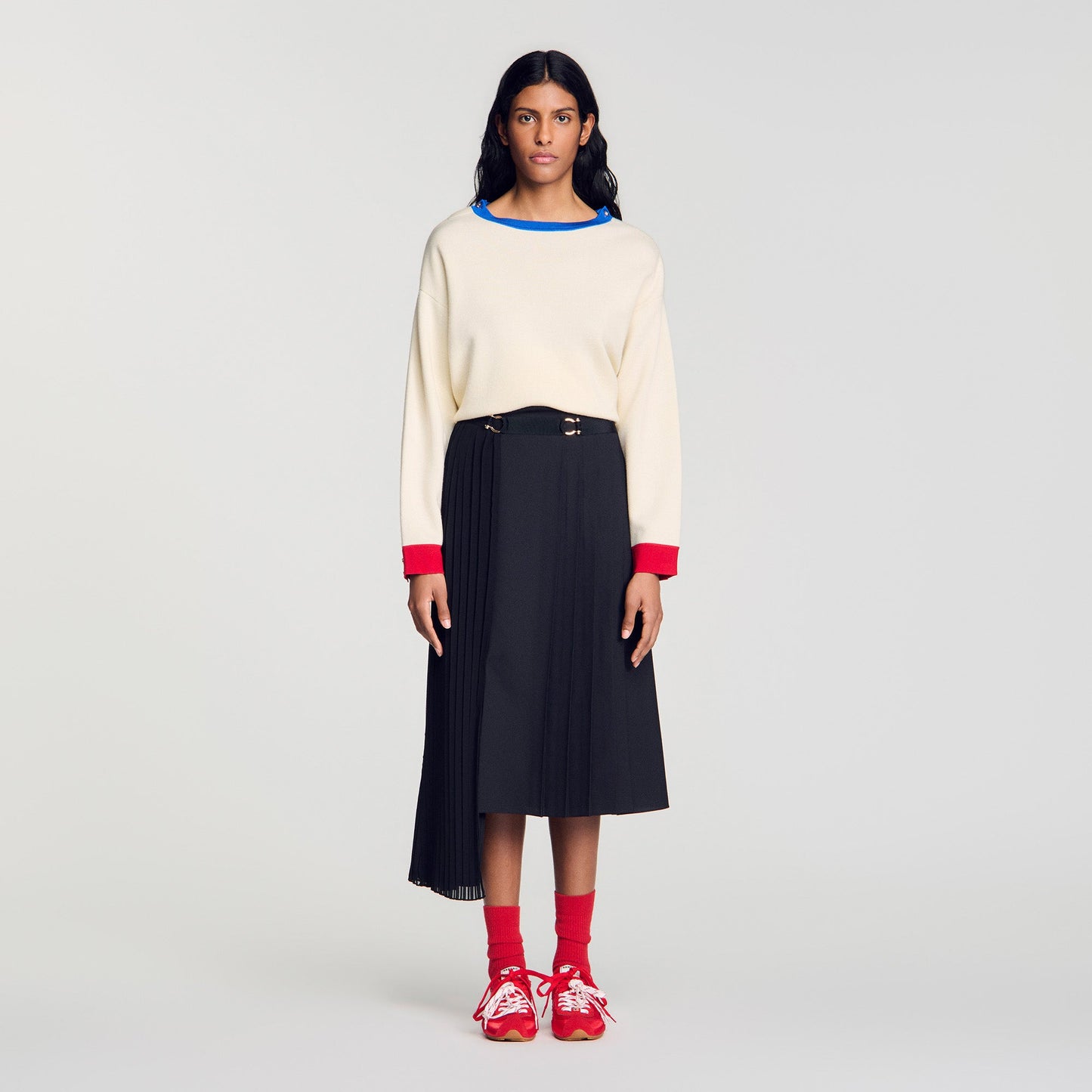 Cecilia Long asymmetrical pleated skirt Black