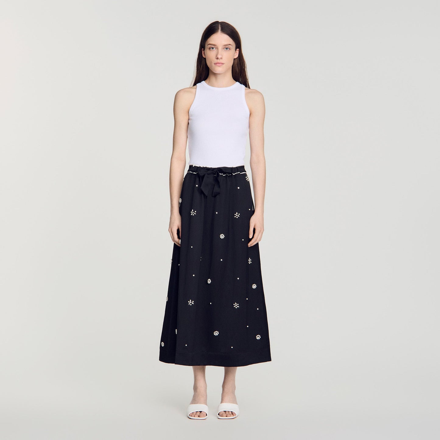 Sorela Rhinestone maxi skirt Black