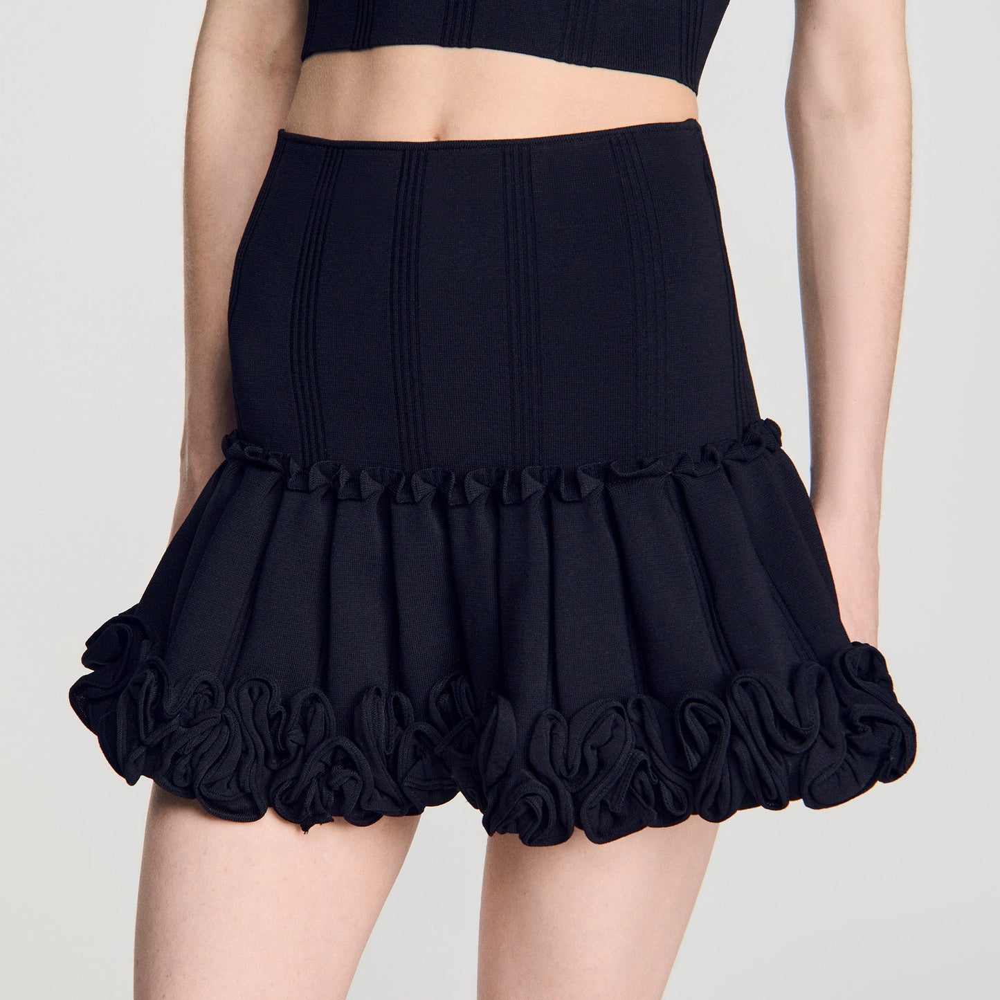 Noella Short ribbed knit skirt Black