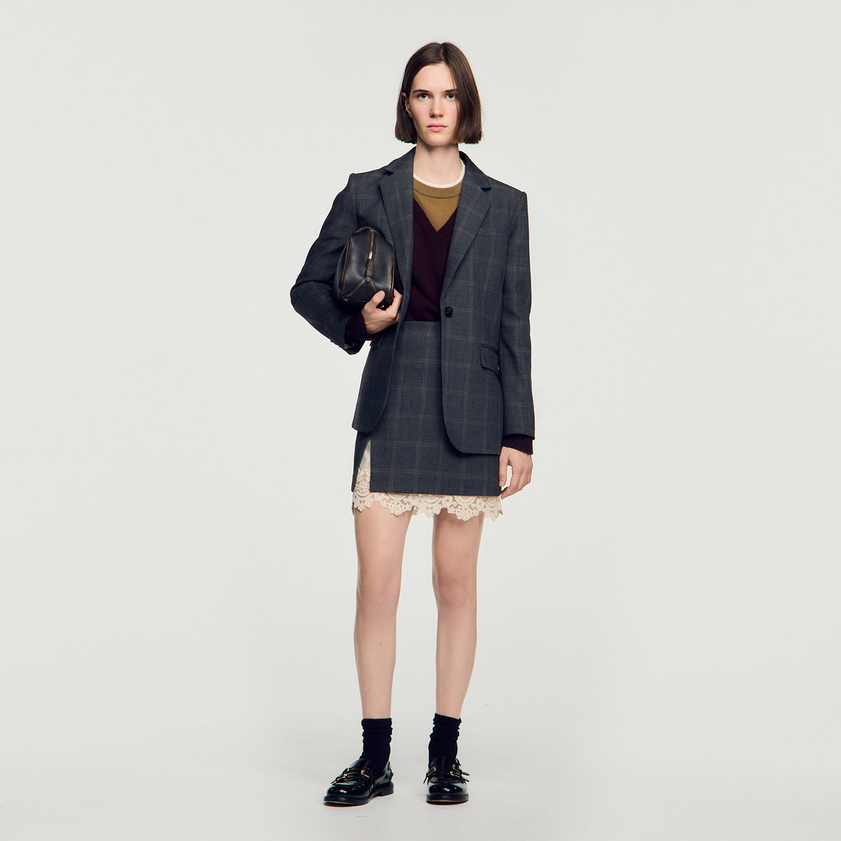 Poesa Short skirt with lace panel Grey