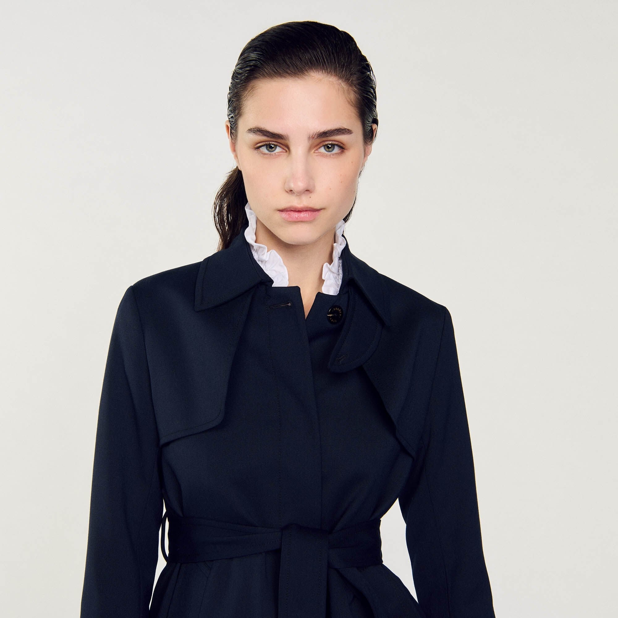 Trench Coat With Pleated Inset Navy Blue