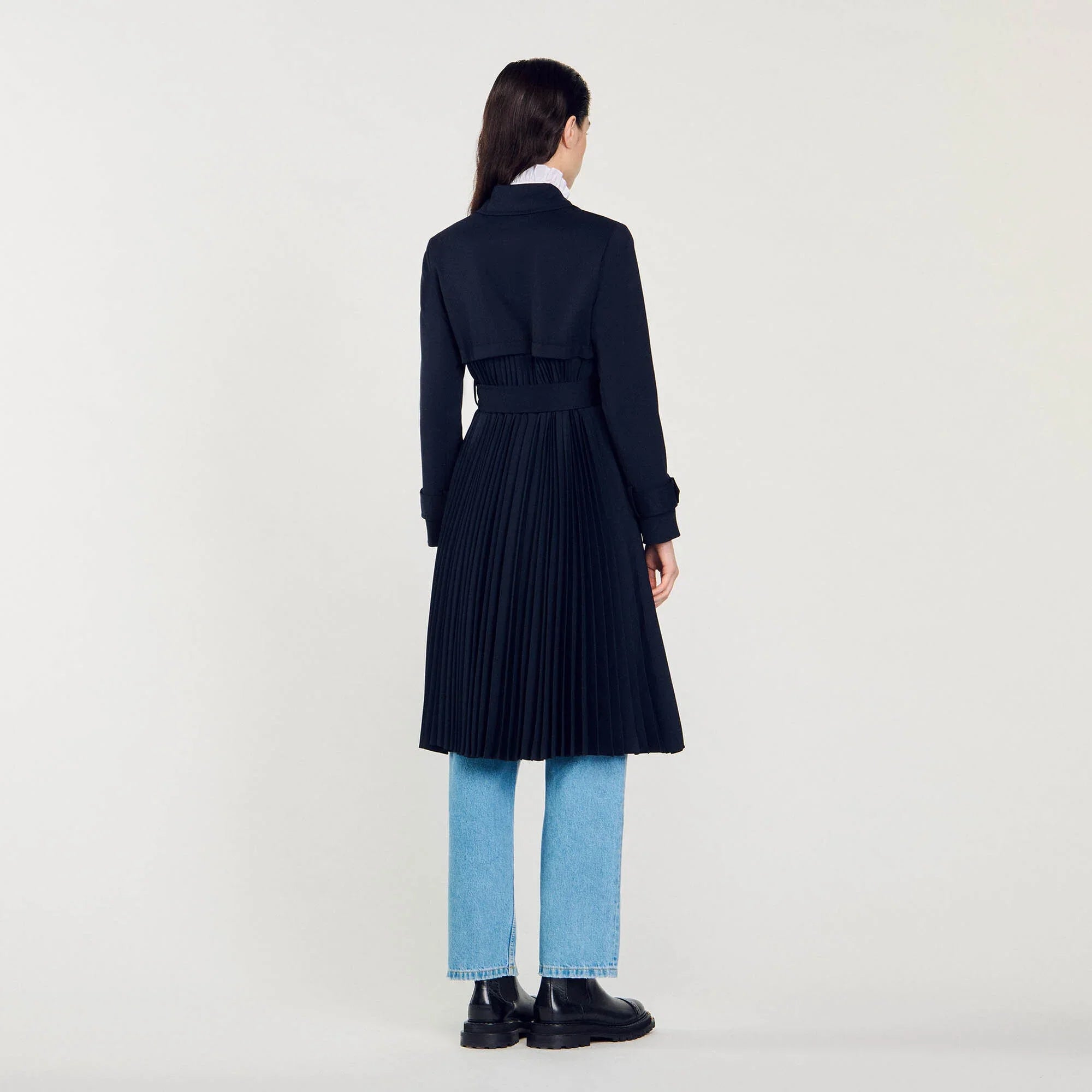 Trench Coat With Pleated Inset Navy Blue