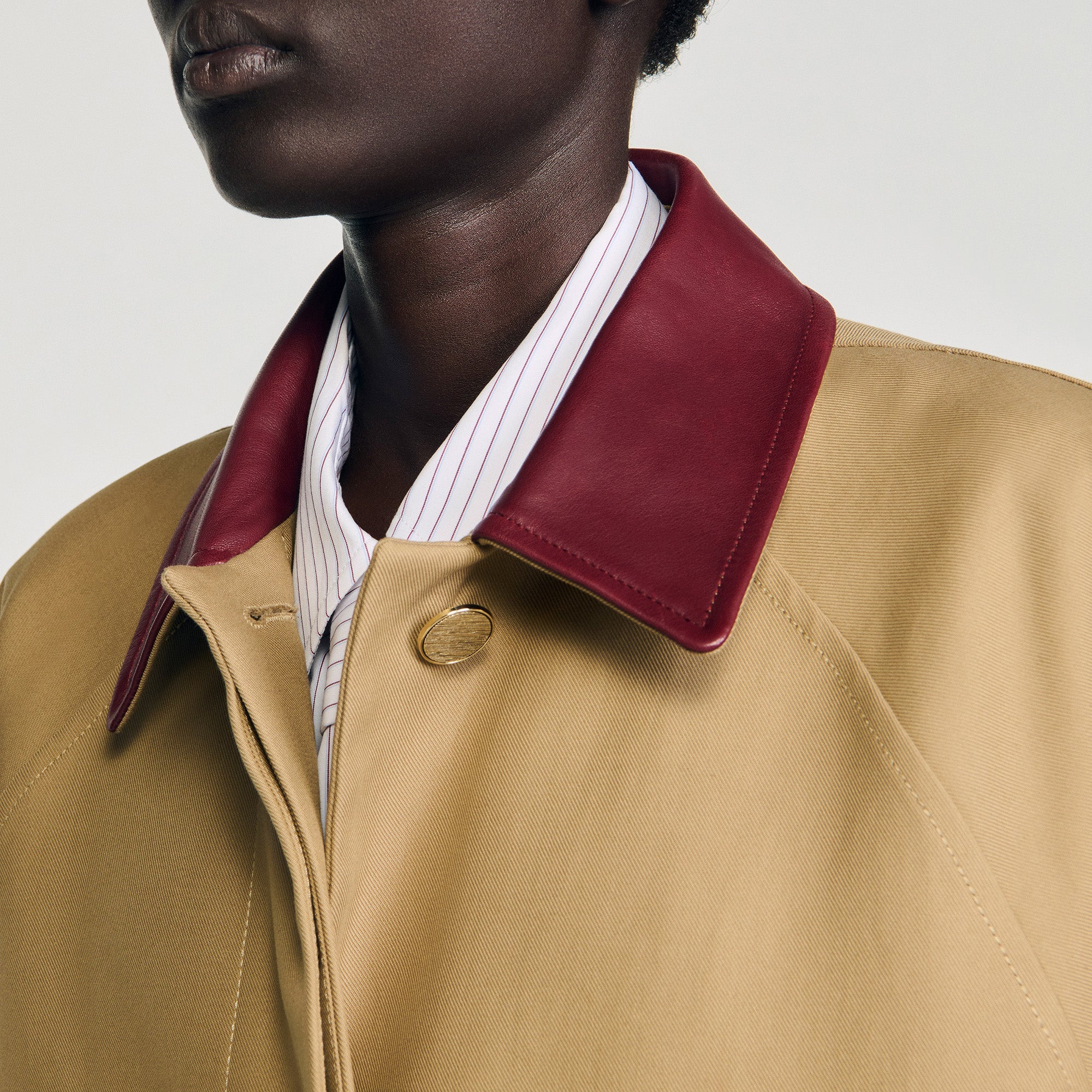 Joey Trench Coat With Leather Collar Beige