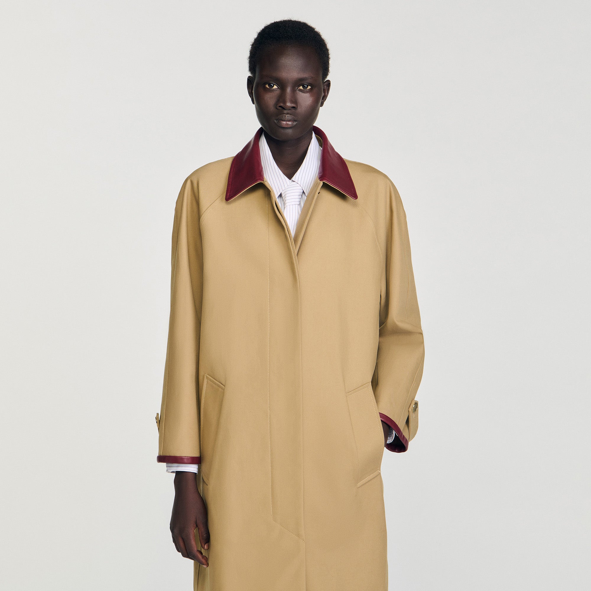 Joey Trench Coat With Leather Collar Beige