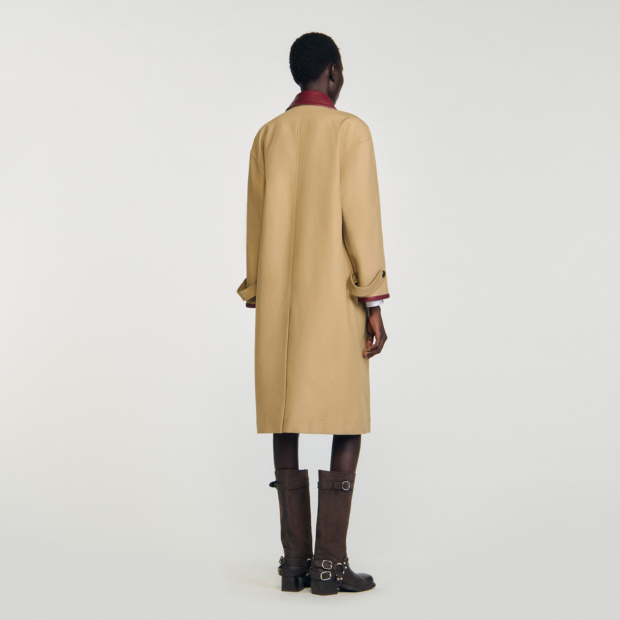 Joey Trench Coat With Leather Collar Beige