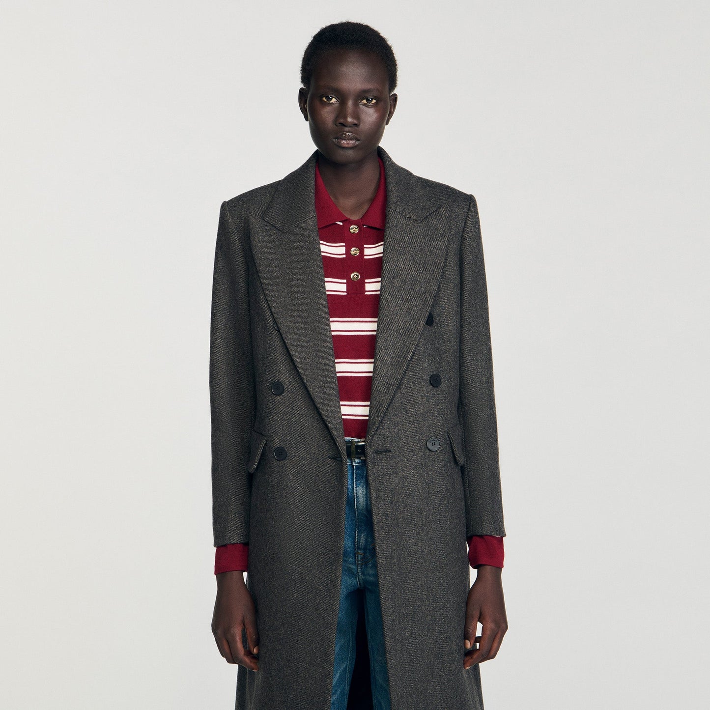 Aelis Fitted Double-Breasted Coat Dark Grey