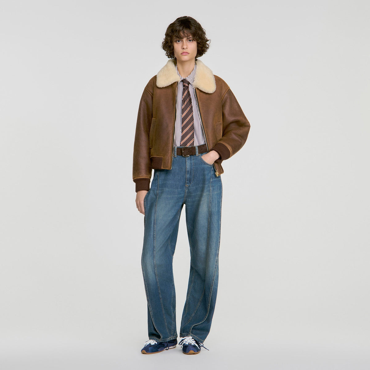 Hollis Zipped Shearling Jacket Brown