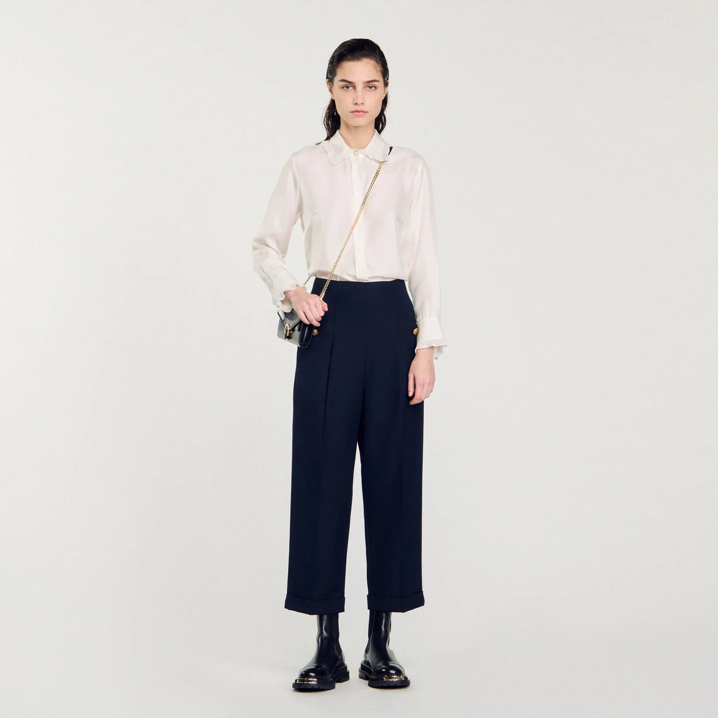 Wide-Leg Trousers Navy Blue