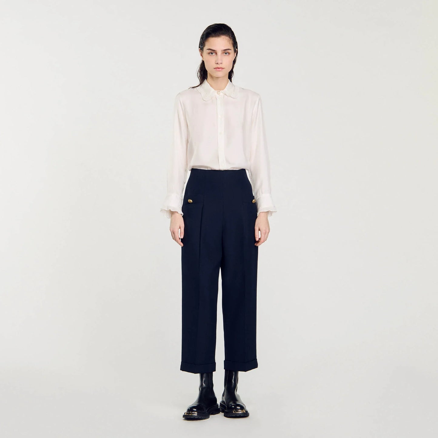 Wide-Leg Trousers Navy Blue