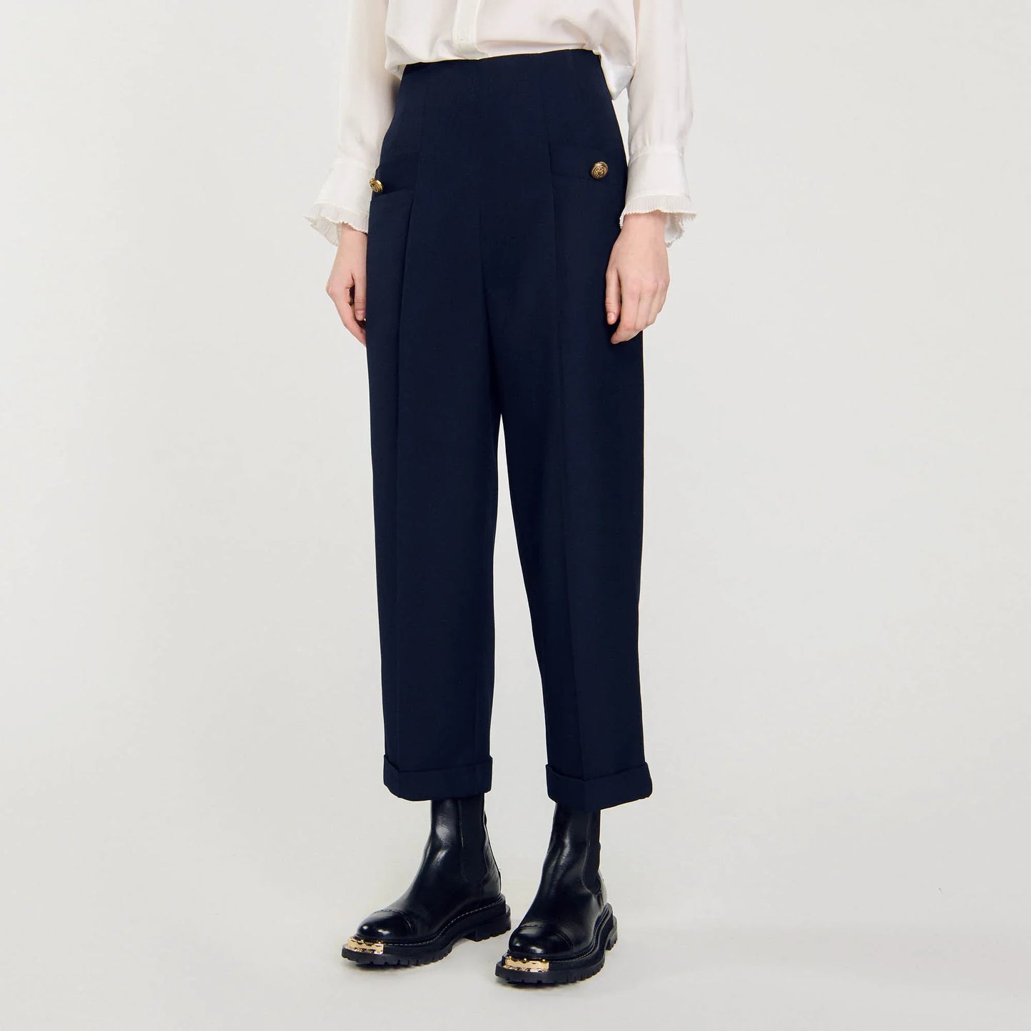 Wide-Leg Trousers Navy Blue