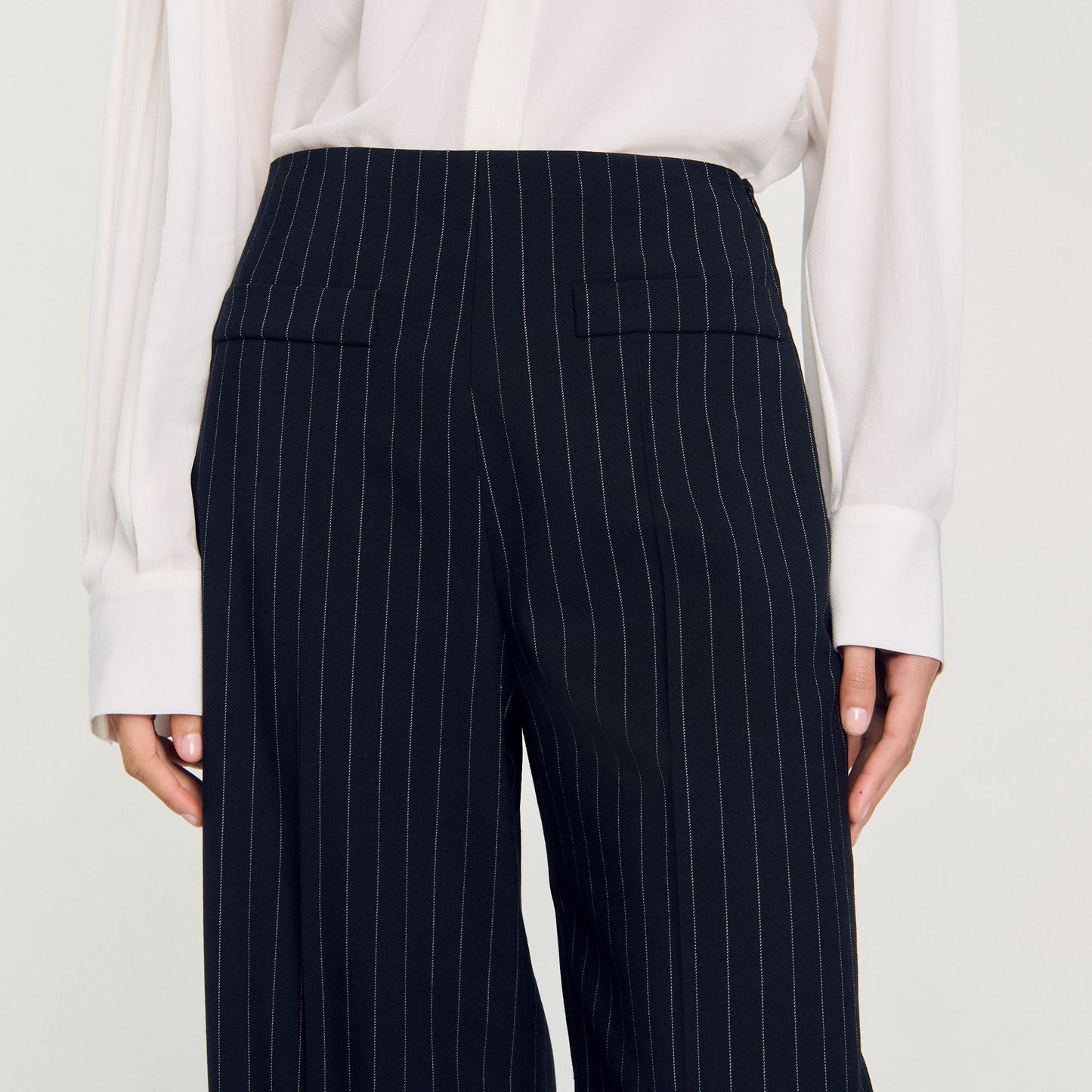 Chalk-Striped Straight-Leg Trousers Black