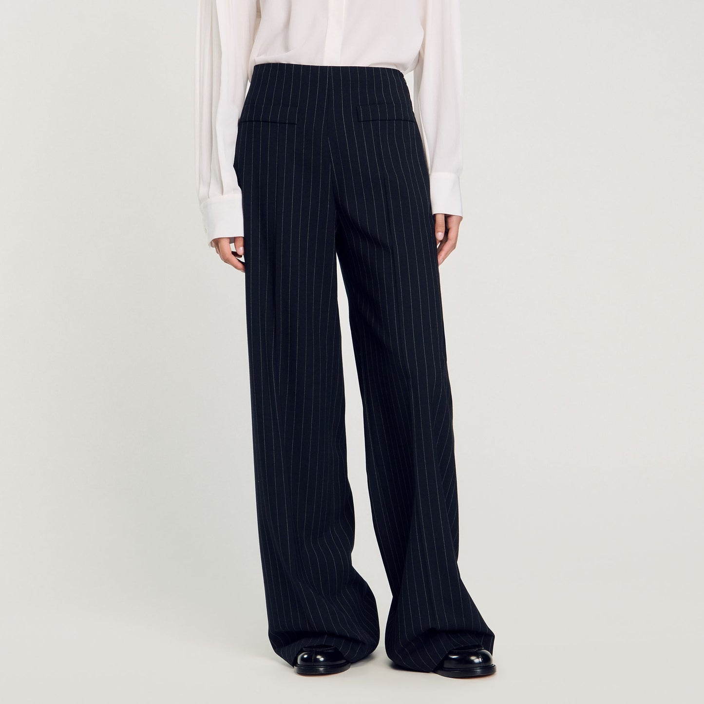 Chalk-Striped Straight-Leg Trousers Black