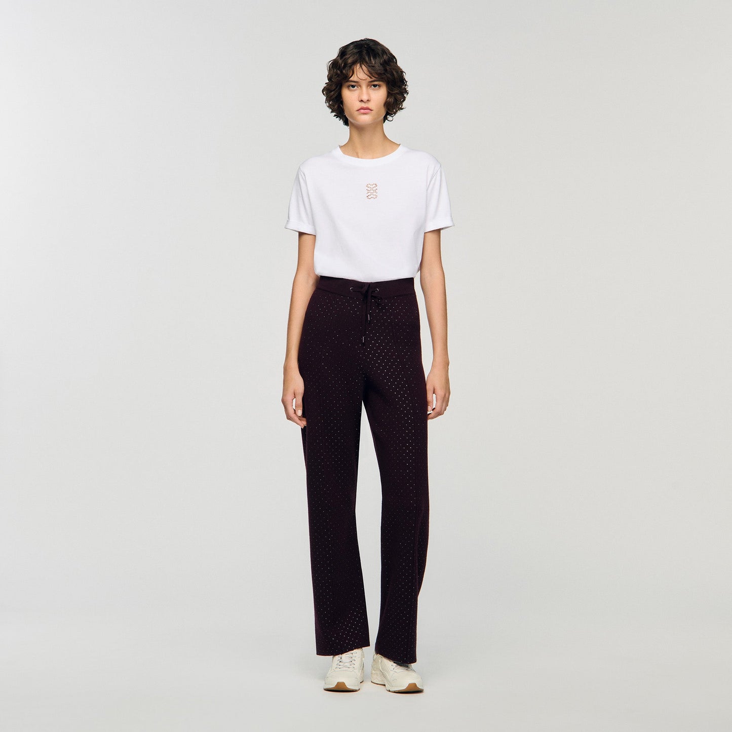 Vadim Knit Rhinestone-Covered Trousers Purple