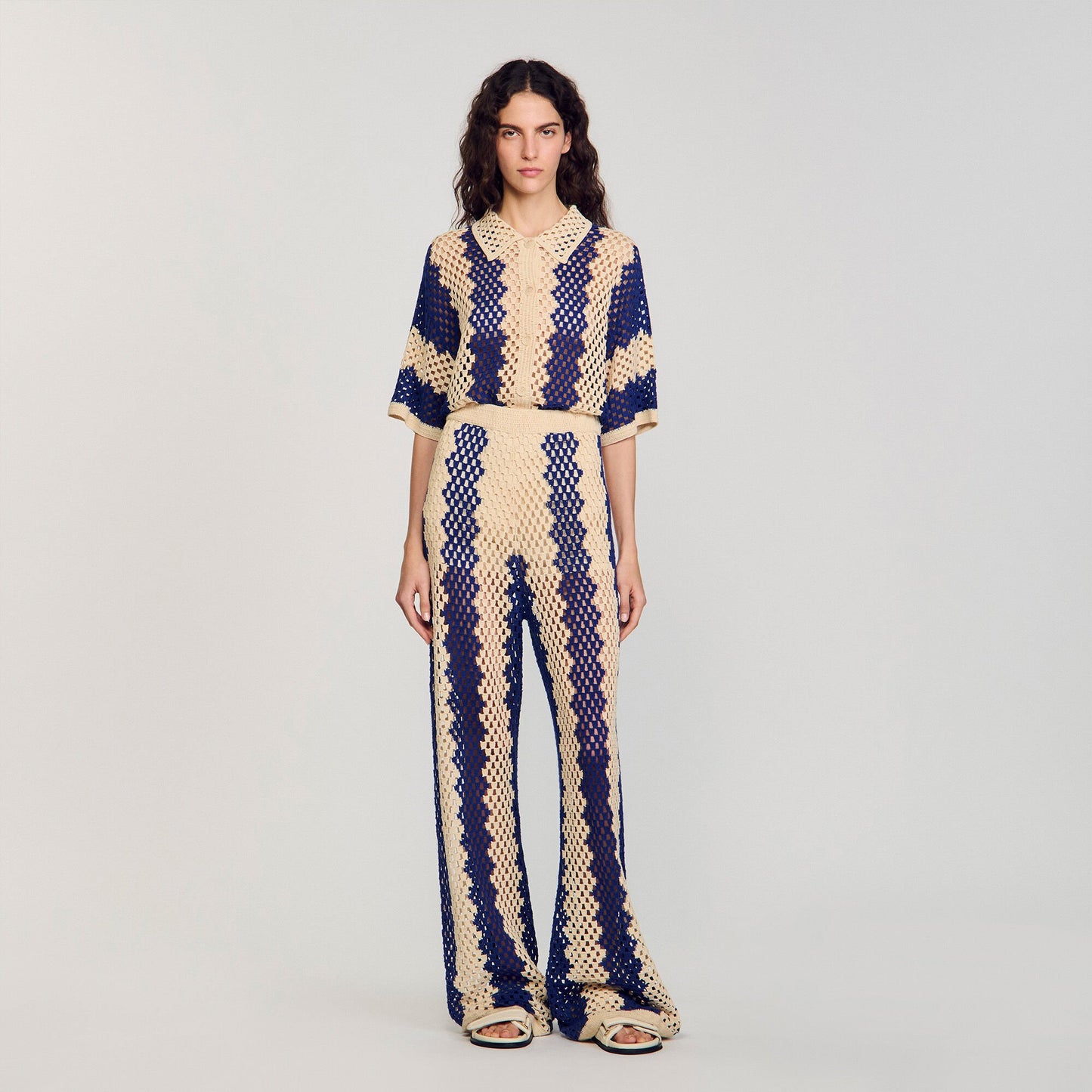 Palmier Two-Tone Open Weave Trousers Blue / Ecru