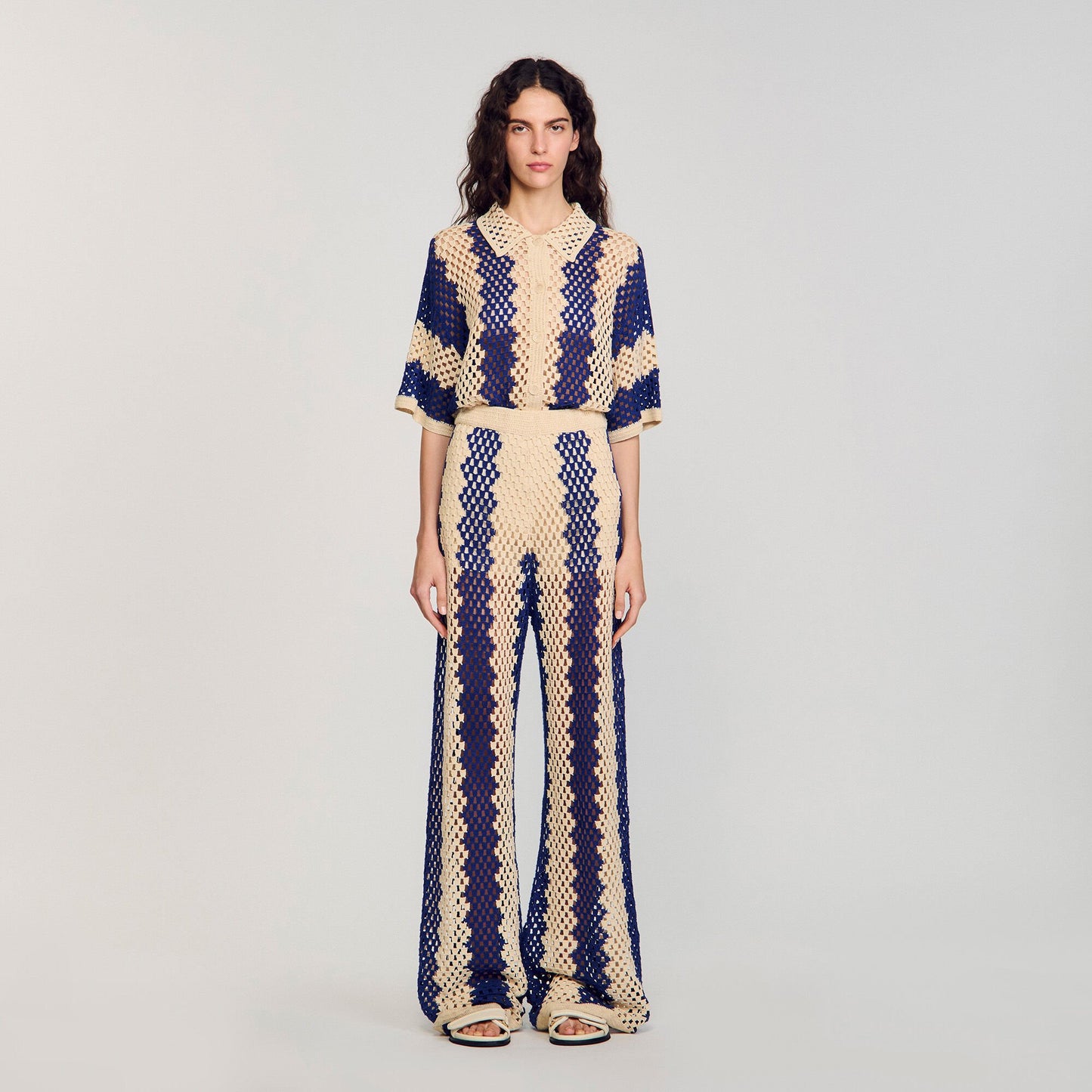 Palmier Two-Tone Open Weave Trousers Blue / Ecru