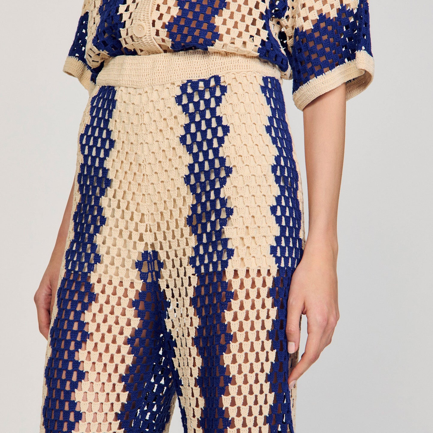 Palmier Two-Tone Open Weave Trousers Blue / Ecru