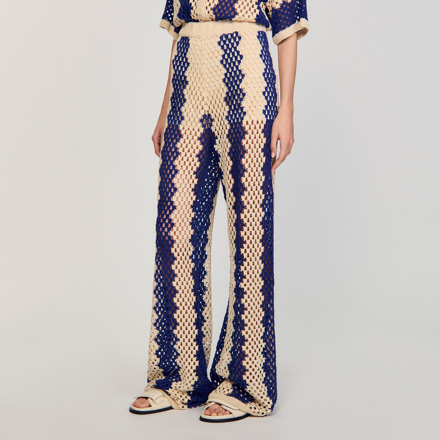 Palmier Two-Tone Open Weave Trousers Blue / Ecru