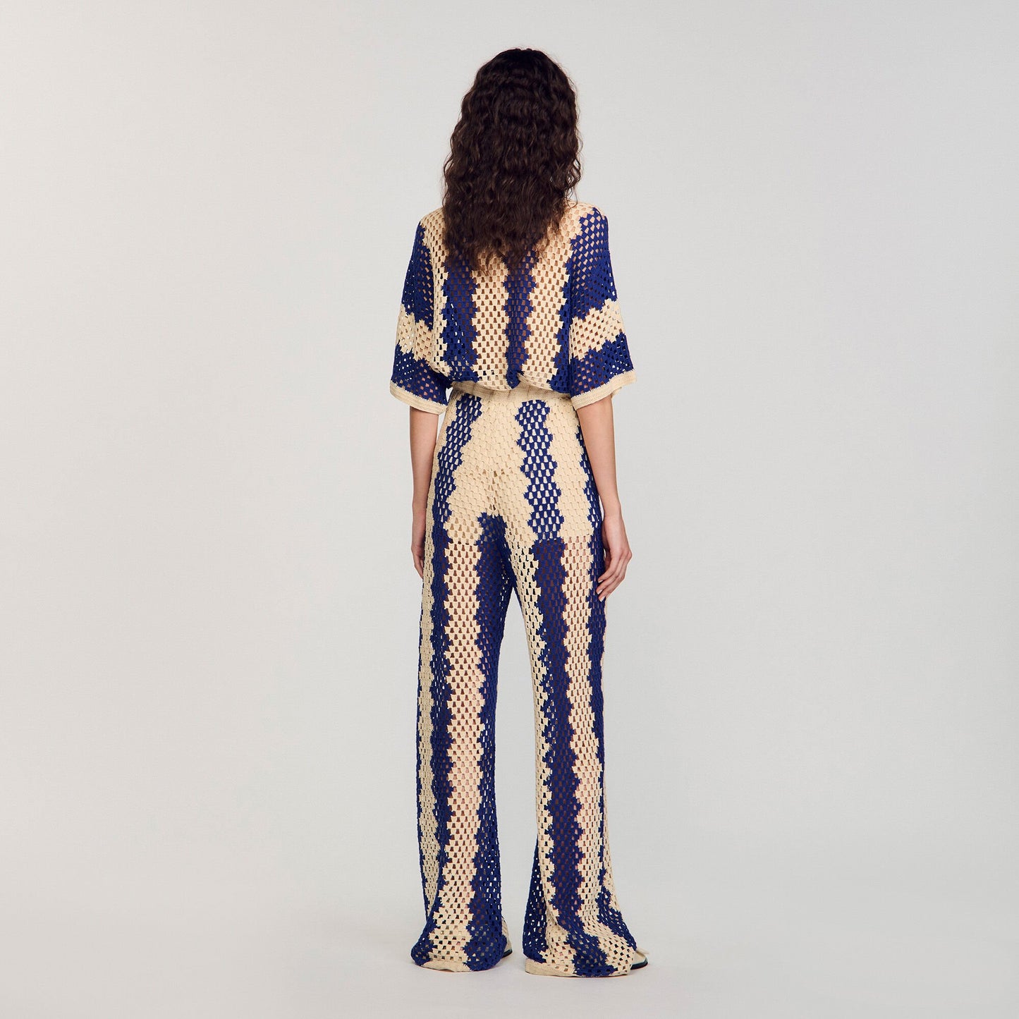 Palmier Two-Tone Open Weave Trousers Blue / Ecru
