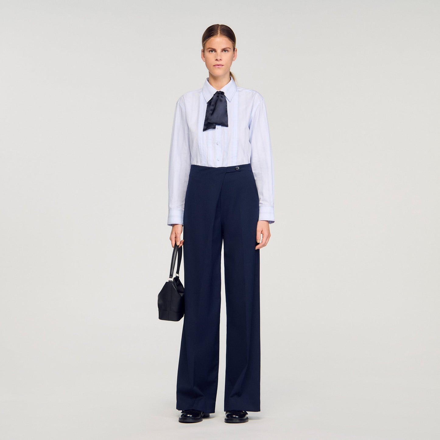 David Asymmetric Straight-Leg Trousers Navy Blue