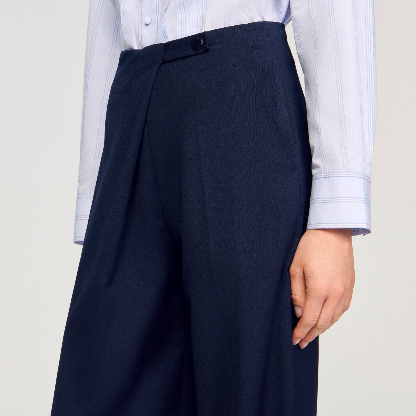 David Asymmetric Straight-Leg Trousers Navy Blue