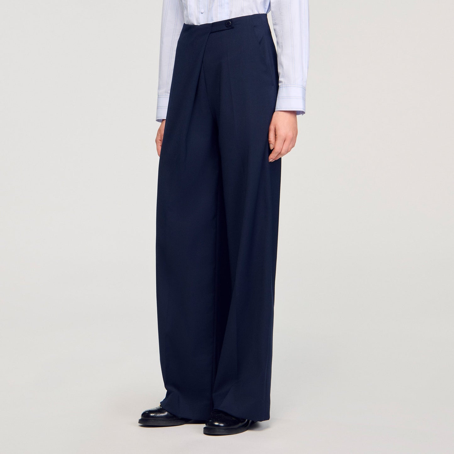 David Asymmetric Straight-Leg Trousers Navy Blue