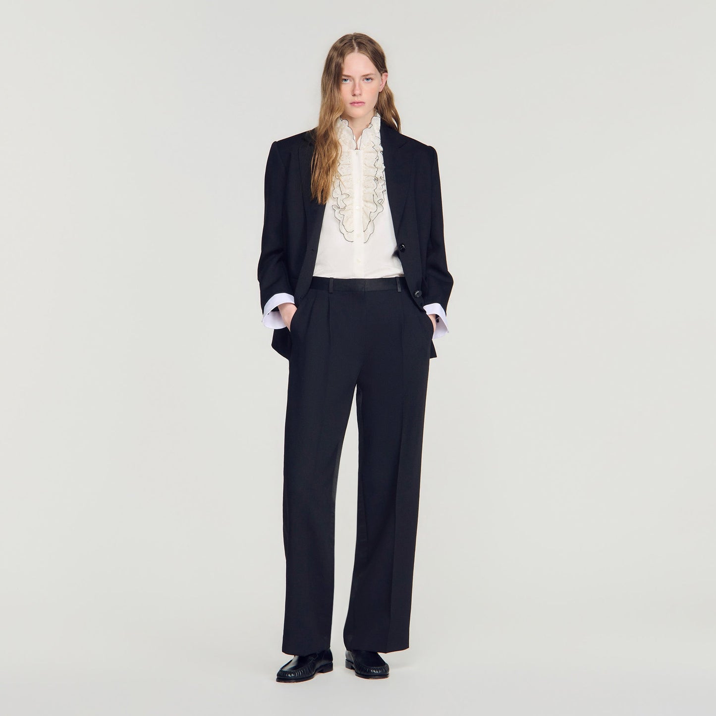 Azafrona Mixed-Material Satin Trousers Black