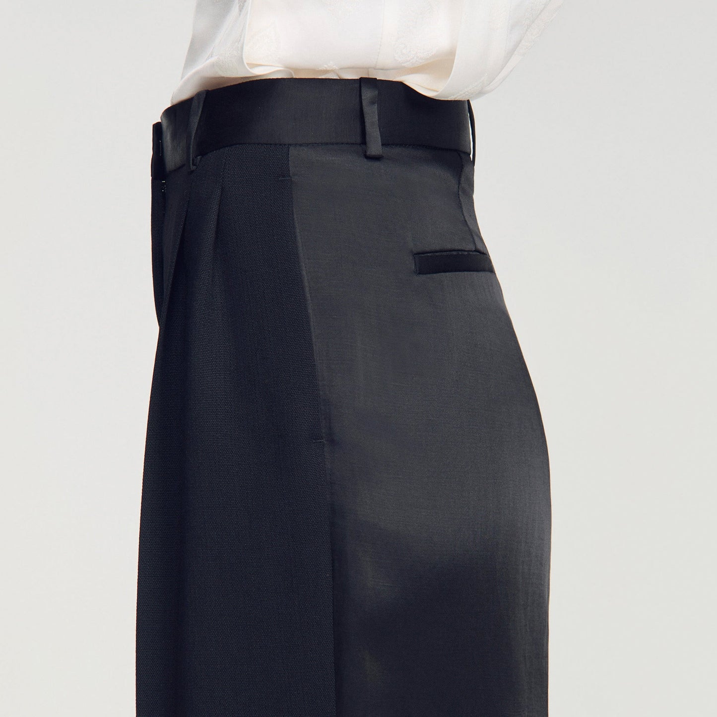 Azafrona Mixed-Material Satin Trousers Black