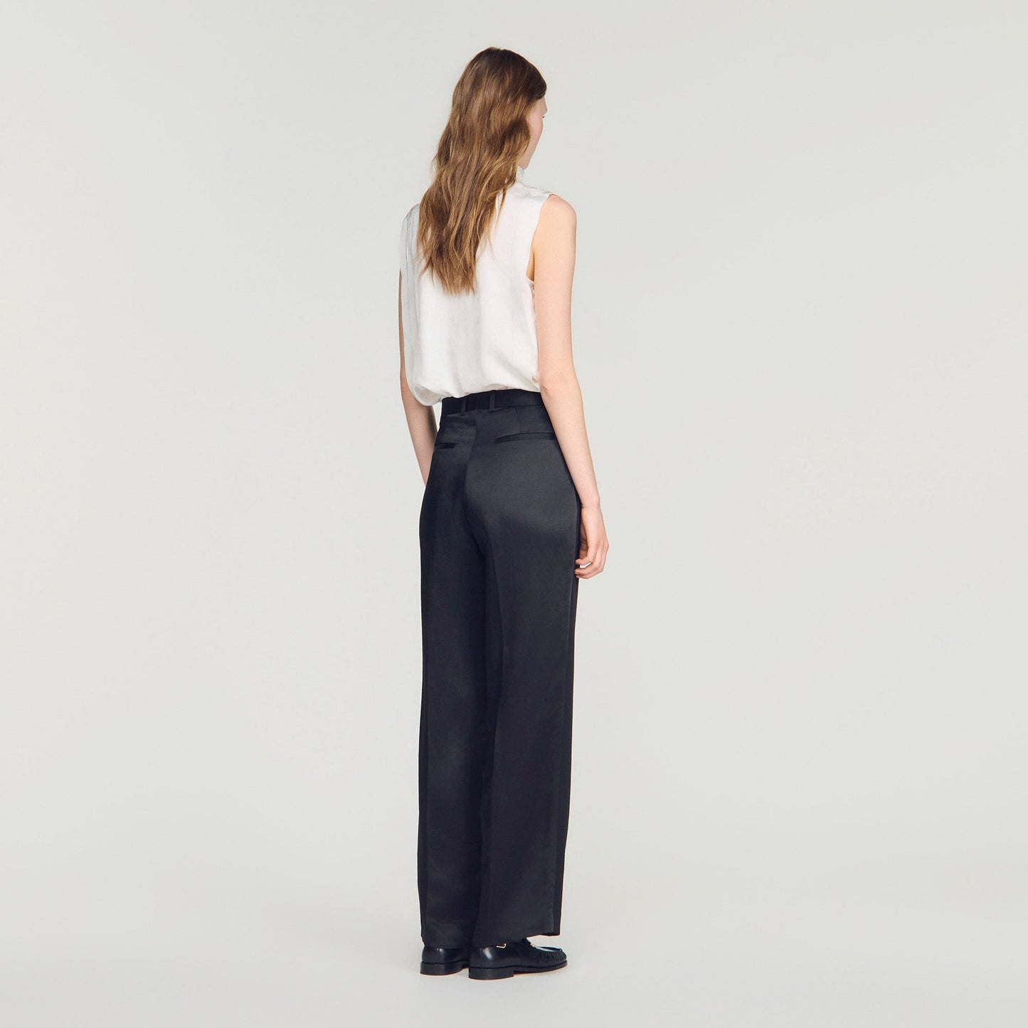 Azafrona Mixed-Material Satin Trousers Black