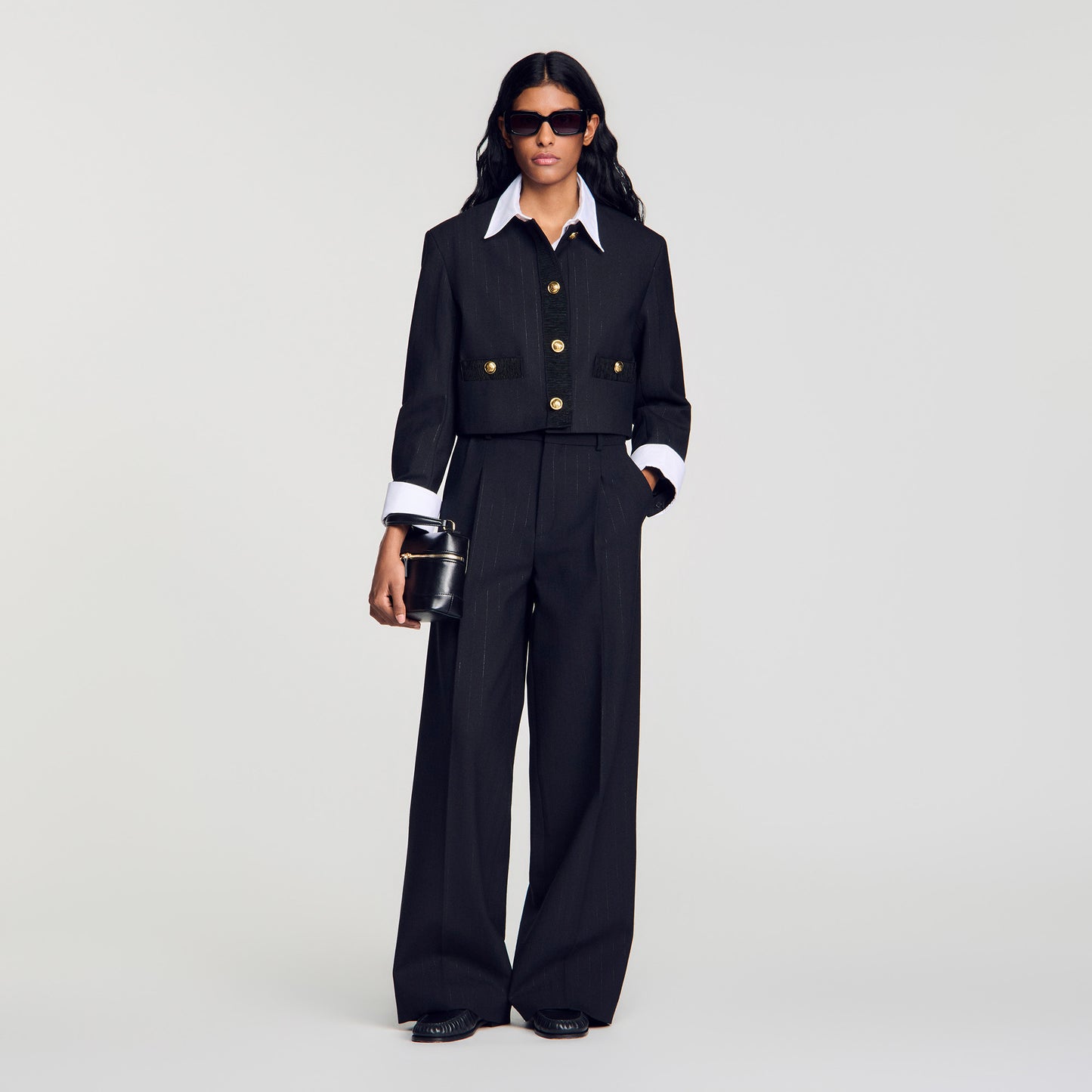 Terroliva Striped Wide-Leg Trousers Black