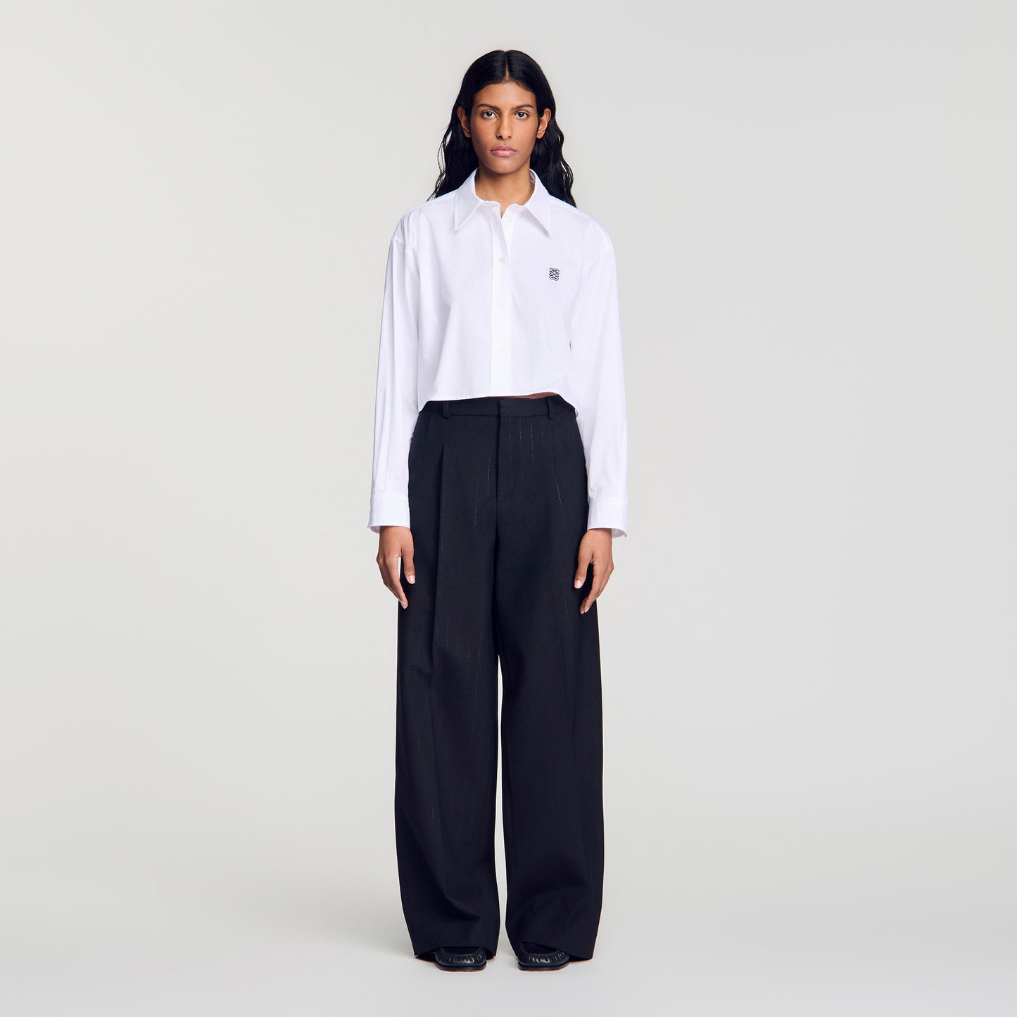 Terroliva Striped Wide-Leg Trousers Black