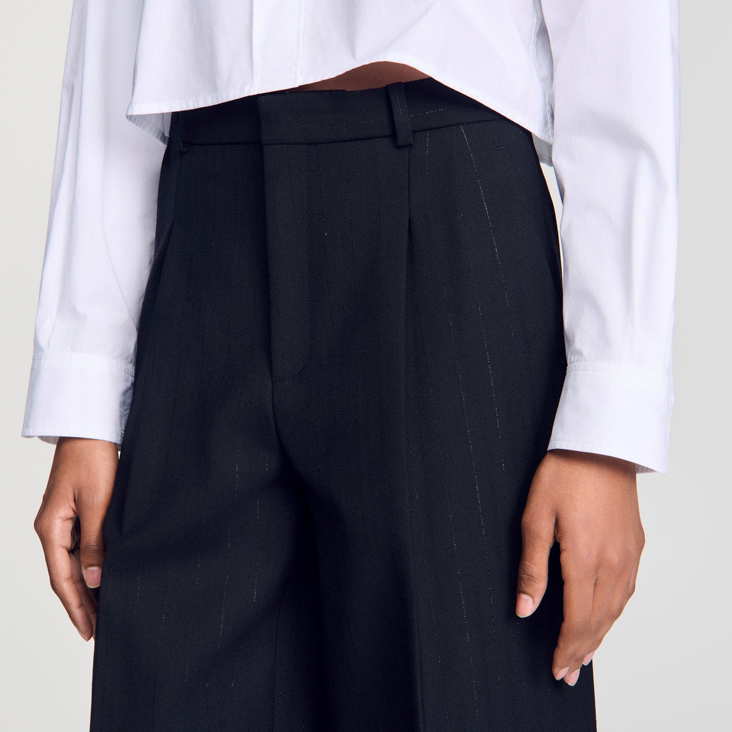 Terroliva Striped Wide-Leg Trousers Black
