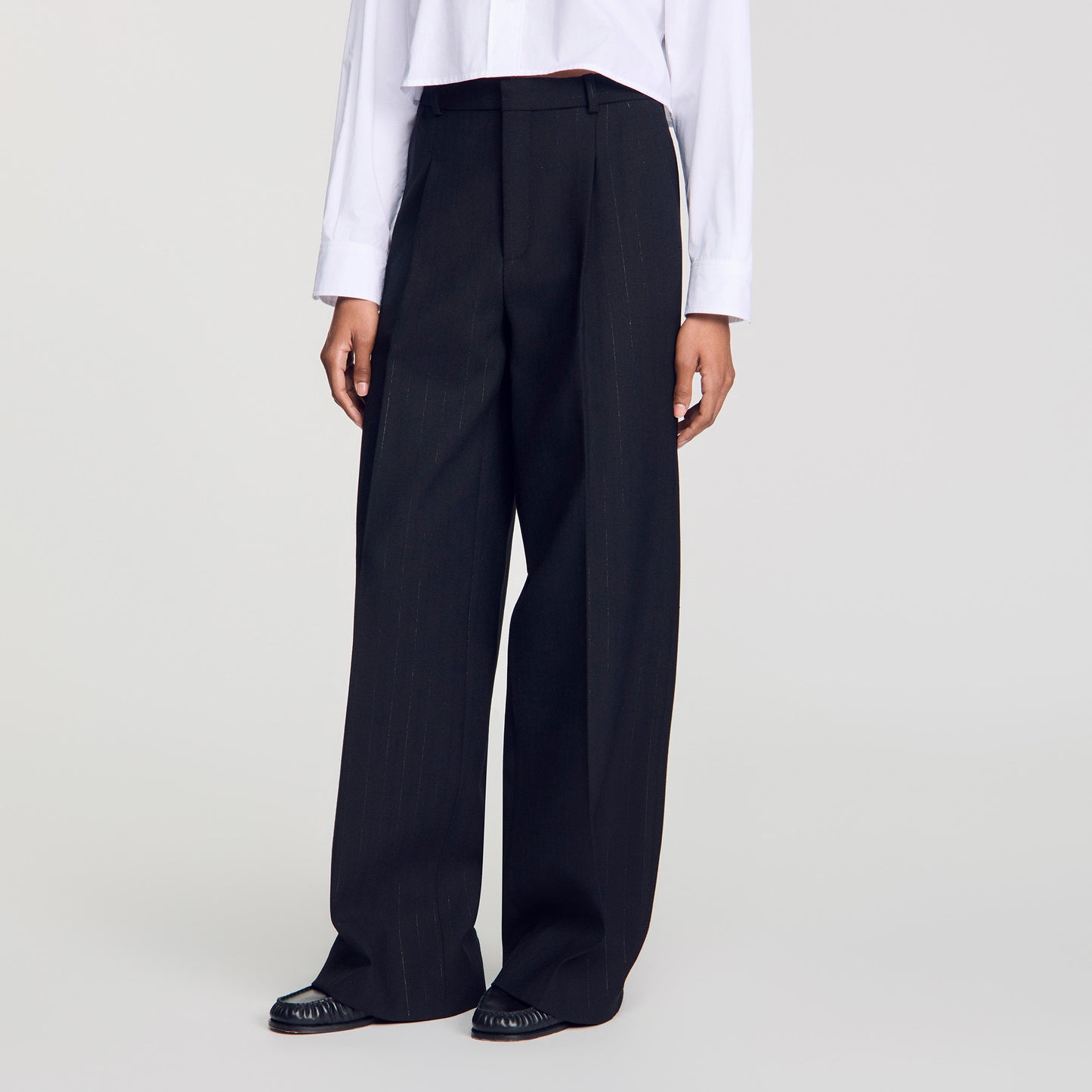 Terroliva Striped Wide-Leg Trousers Black