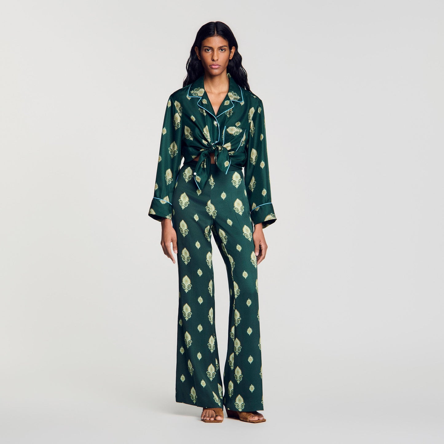 Curcuma Paisley-Print Floaty Trousers Green
