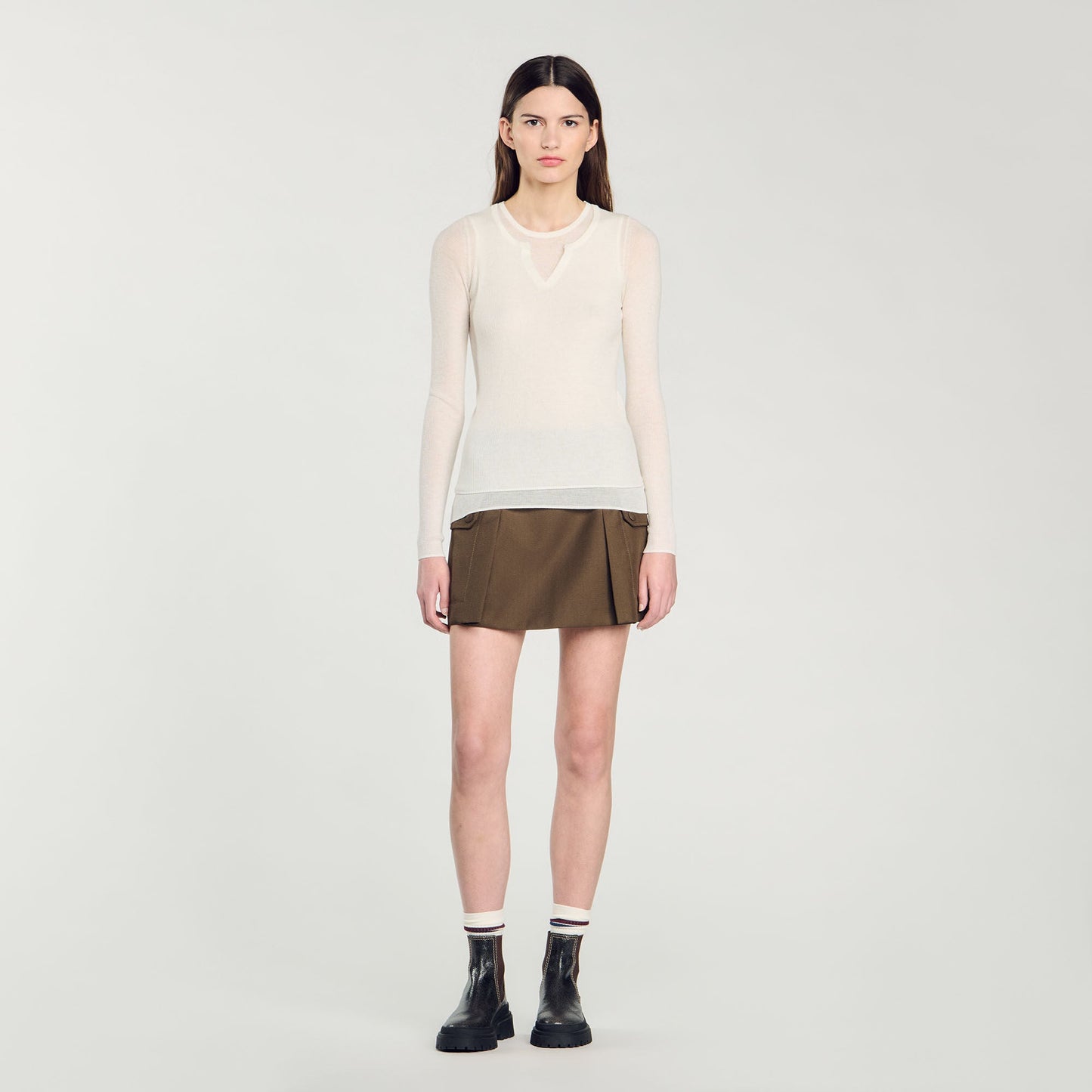 Wool Layered Effect Jumper Ecru