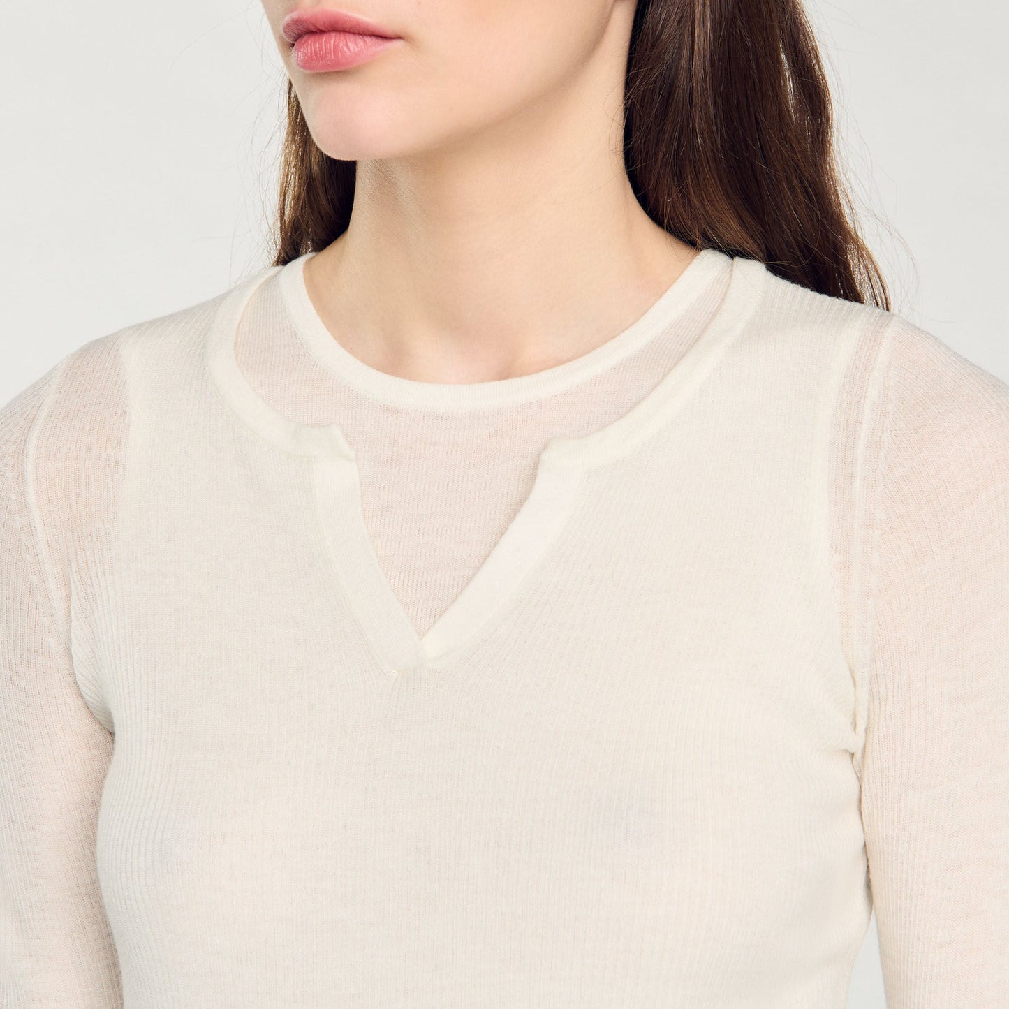 Wool Layered Effect Jumper Ecru