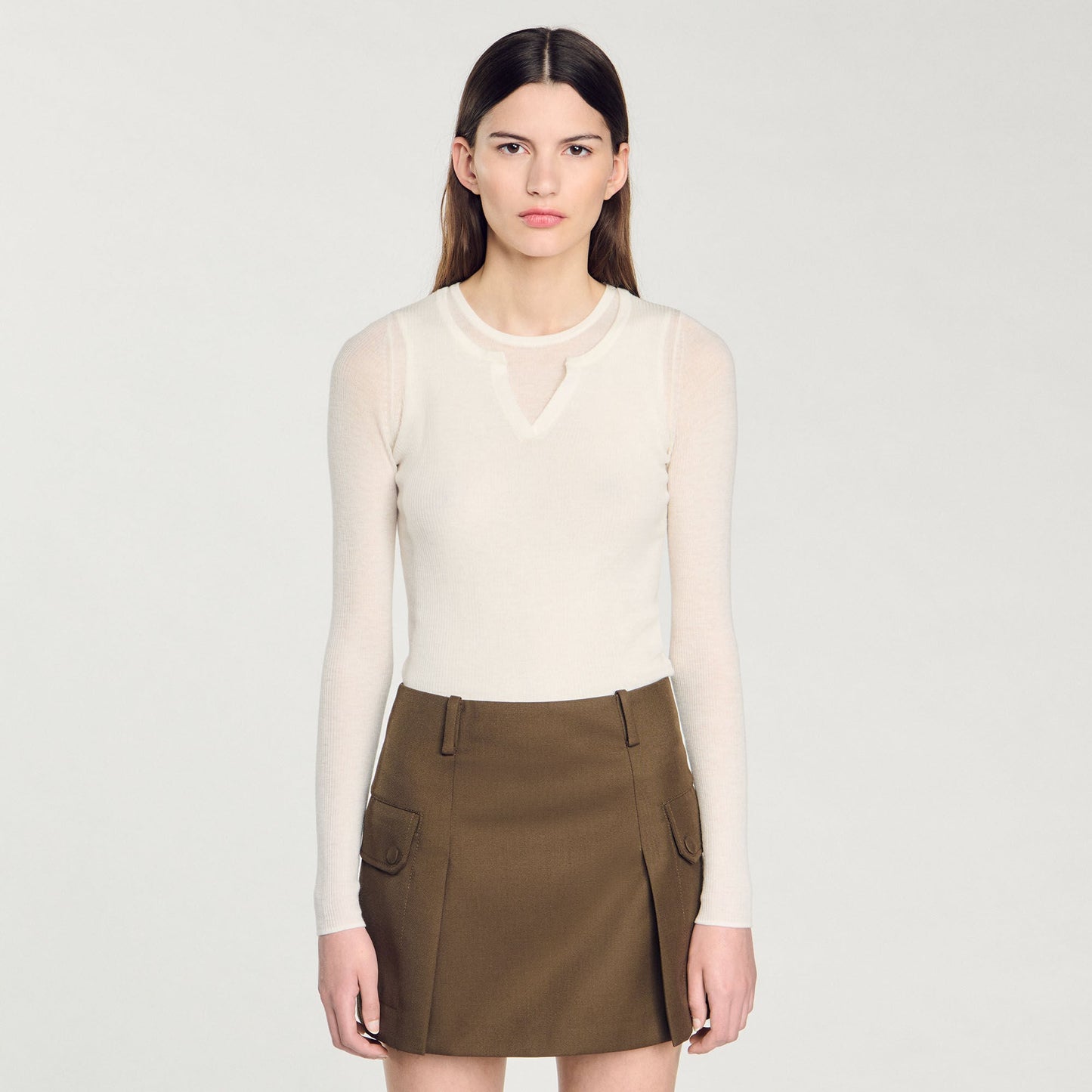 Wool Layered Effect Jumper Ecru