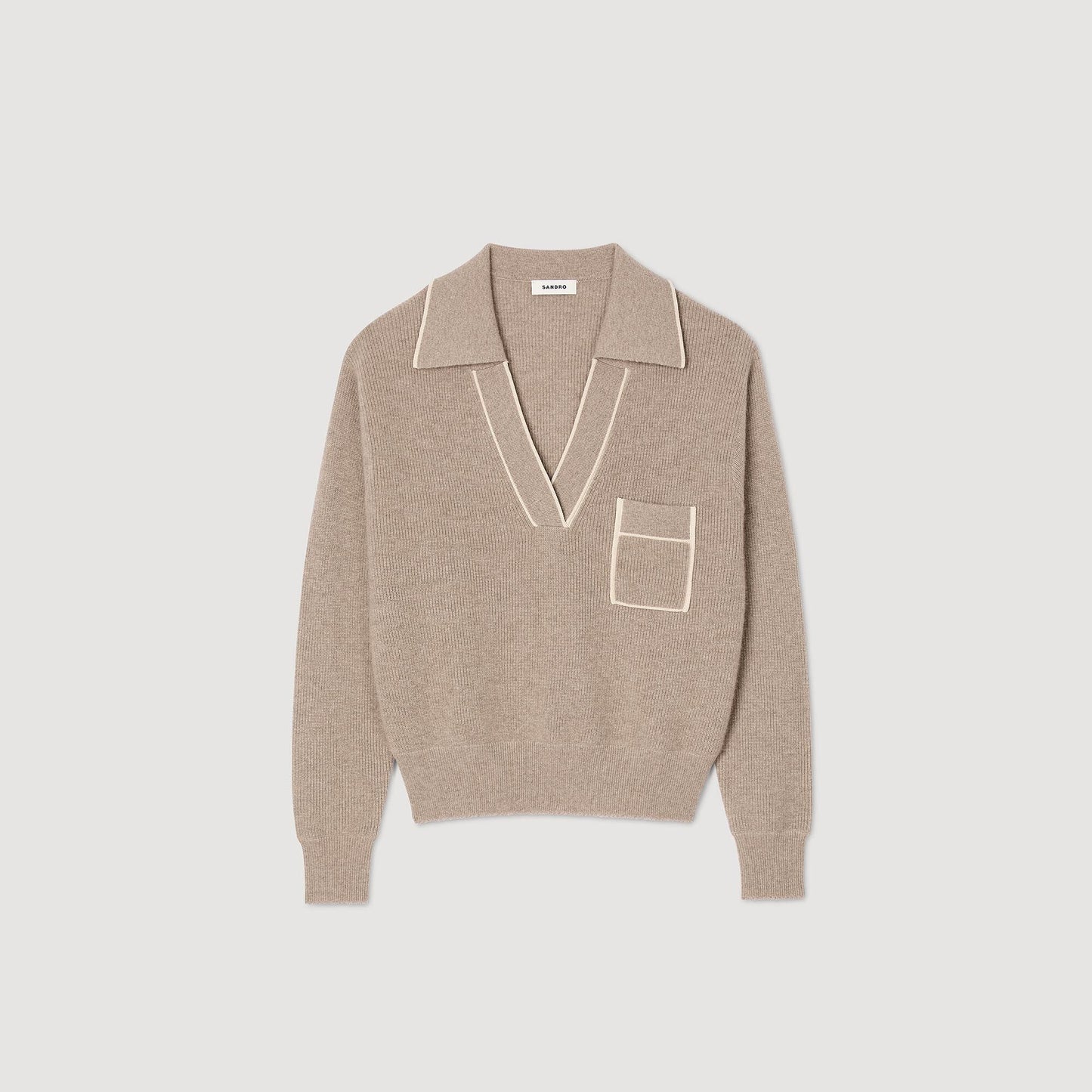 Open Polo-Collar Neck Jumper Beige