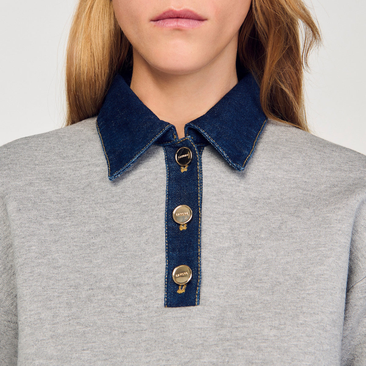 Damien Jumper With Denim Collar Grey
