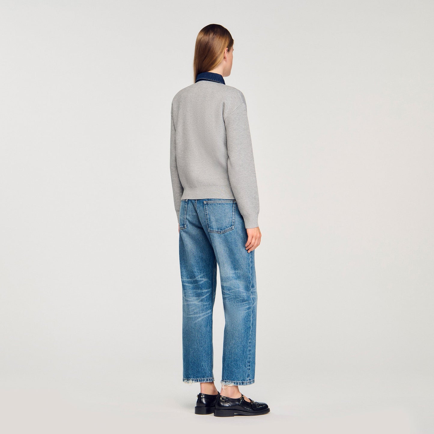Damien Jumper With Denim Collar Grey