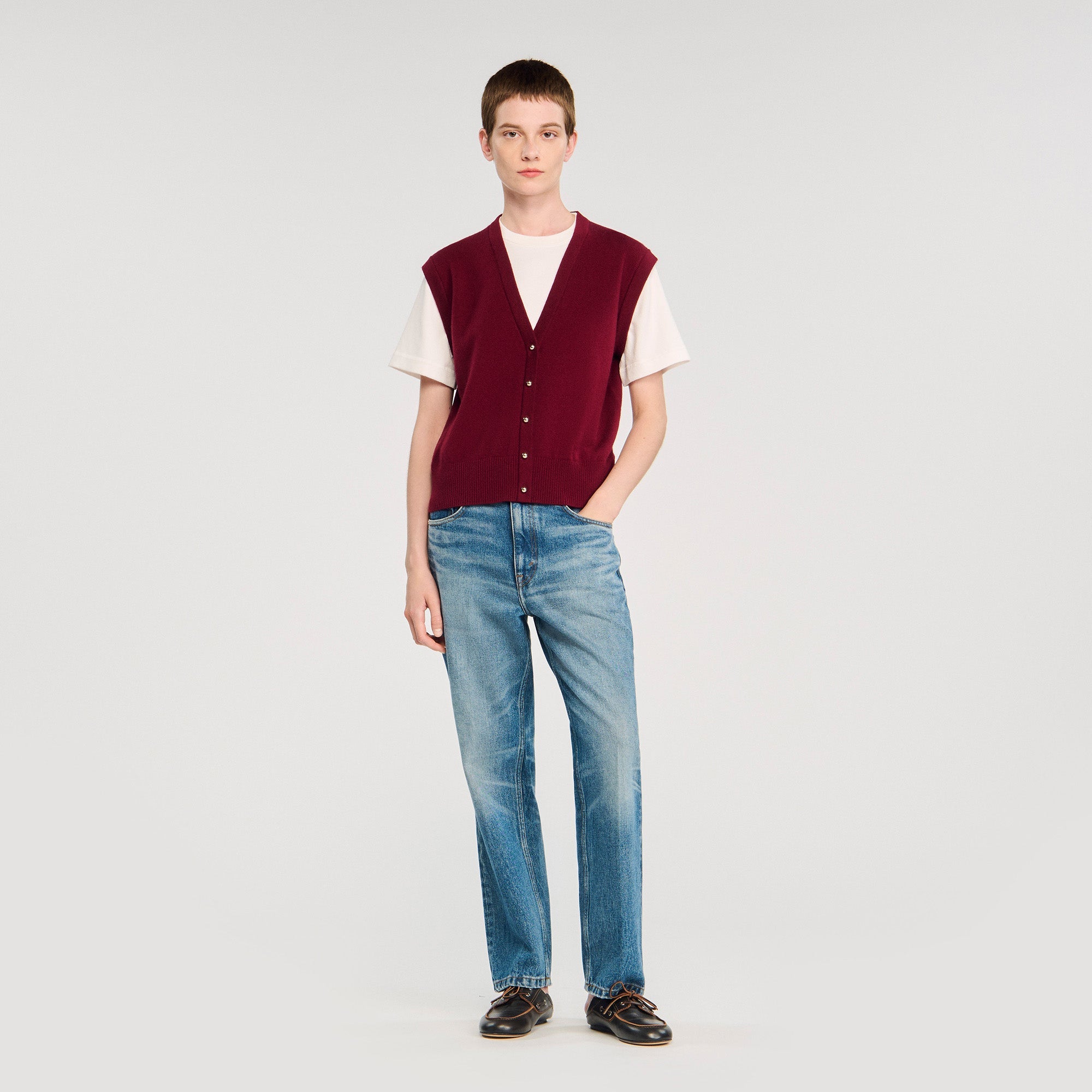 Two Tone Wool And Cashmere Jumper Bordeaux