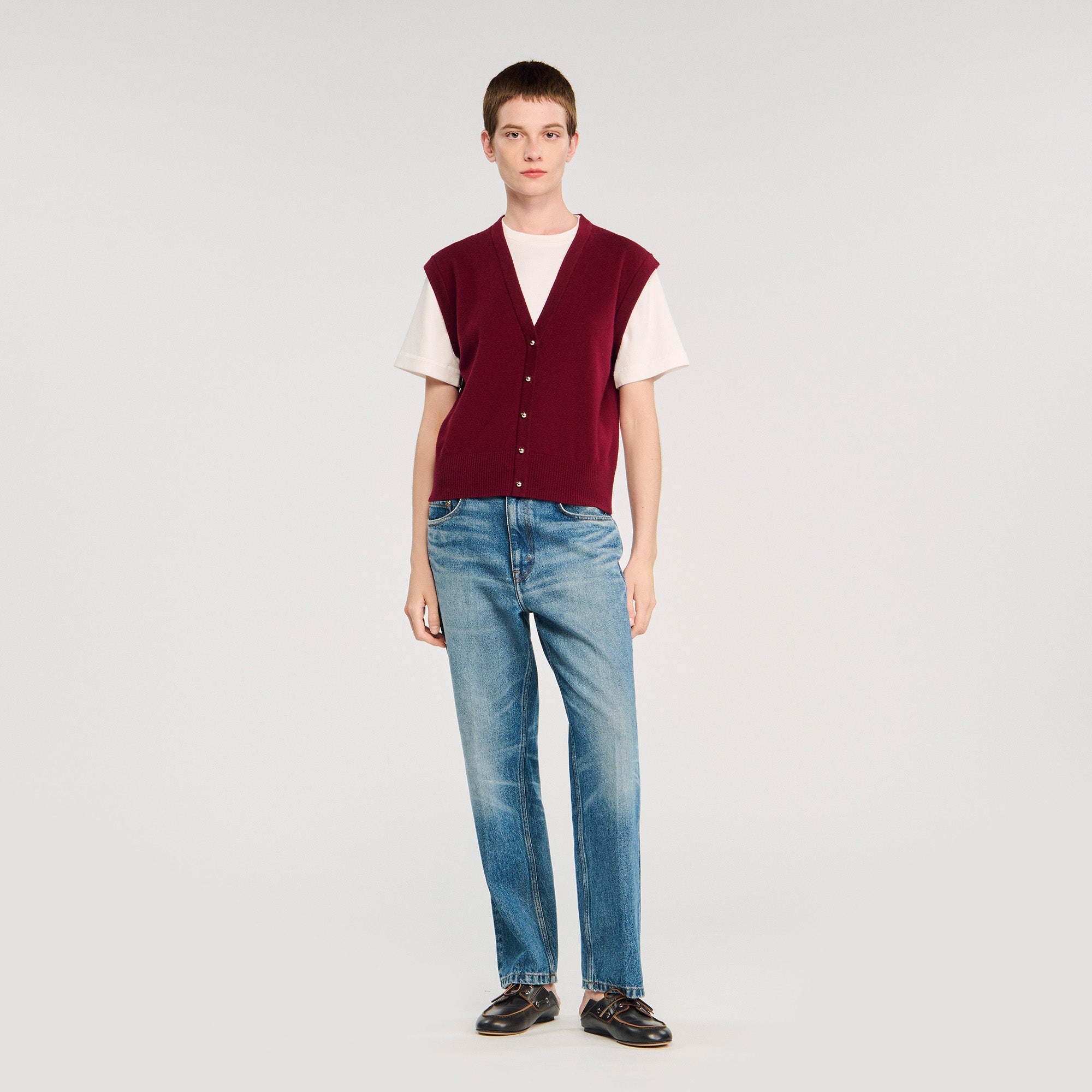 Two Tone Wool And Cashmere Jumper Bordeaux